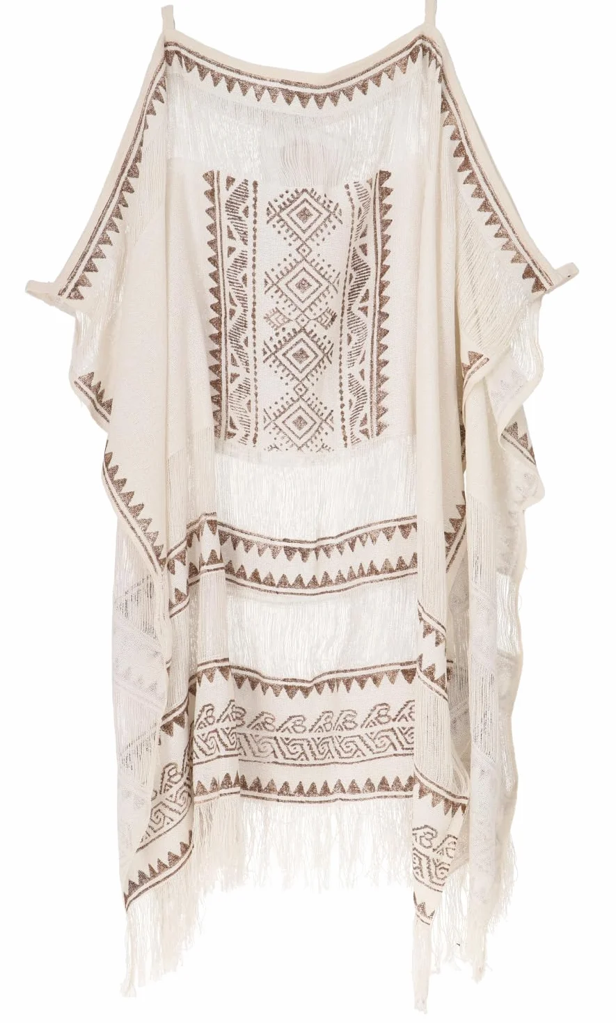 GURU SHOP Boho Ponczo, lekkie ponczo oversize boho - białe, damskie