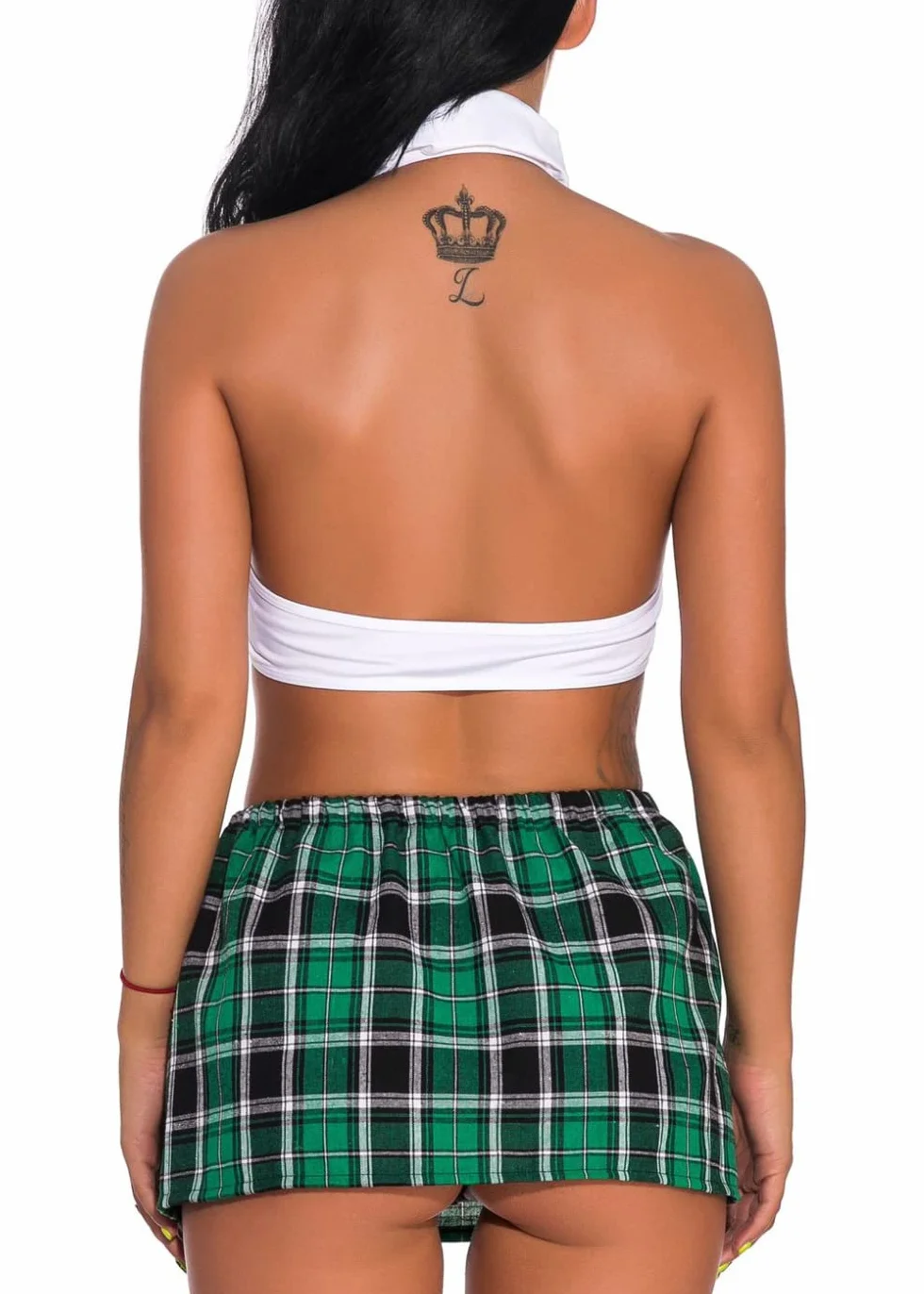 JFAN Damska Studentka Mini Spódnica Szkocka Strój Gorset Podwiązka Piżama Uczennica Pled Uniform