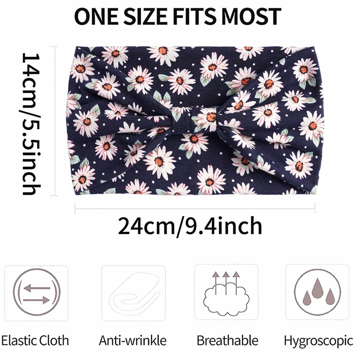 Scicent Opaska na włosy dla kobiet, 3 sztuki, opaski na czoło, opaski na włosy, szerokie, w stylu boho, z kwiatowym nadrukiem, węzeł, yoga, sport, opaski na włosy, elastyczne, ozdoba na włosy