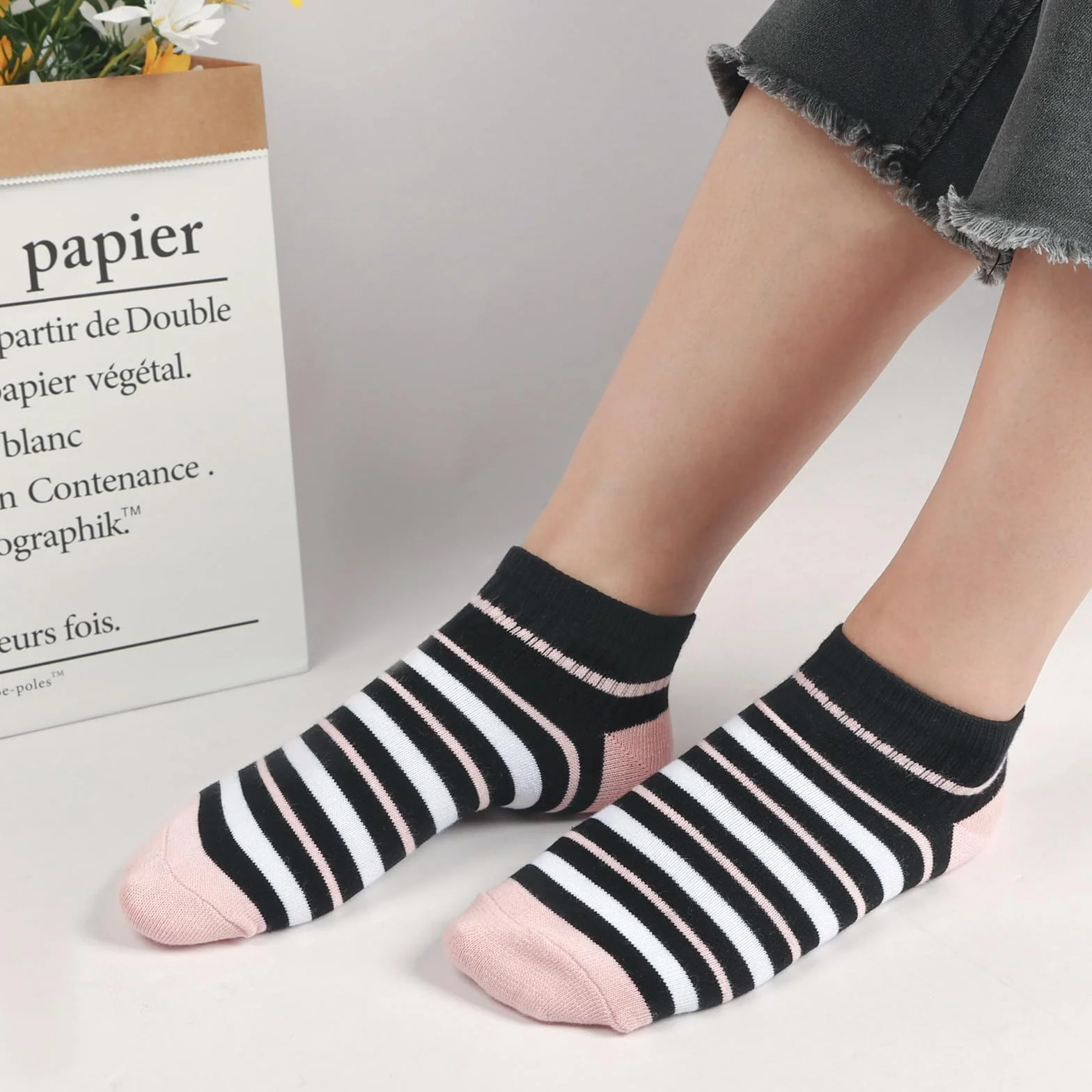 Skarpety damskie do sneakersów 35-38 39-42, 10 par bawełnianych krótkich skarpet dziewczęcych, wielokolorowe skarpety do sneakersów, kolorowe skarpety damskie z kropkami w paski, Zestaw ró?owy, 35-38