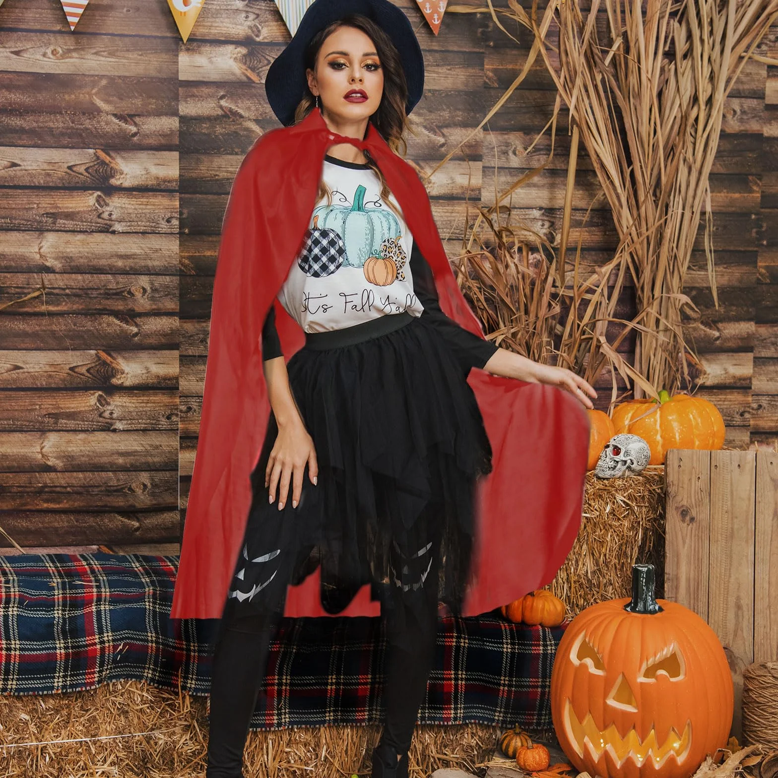 MIVAIUN 90 cm Czerwona Peleryna z Kapturem na Halloween - Czarownica, Akcesoria do Cosplay, Fantazyjny Kostium dla Dorosłych