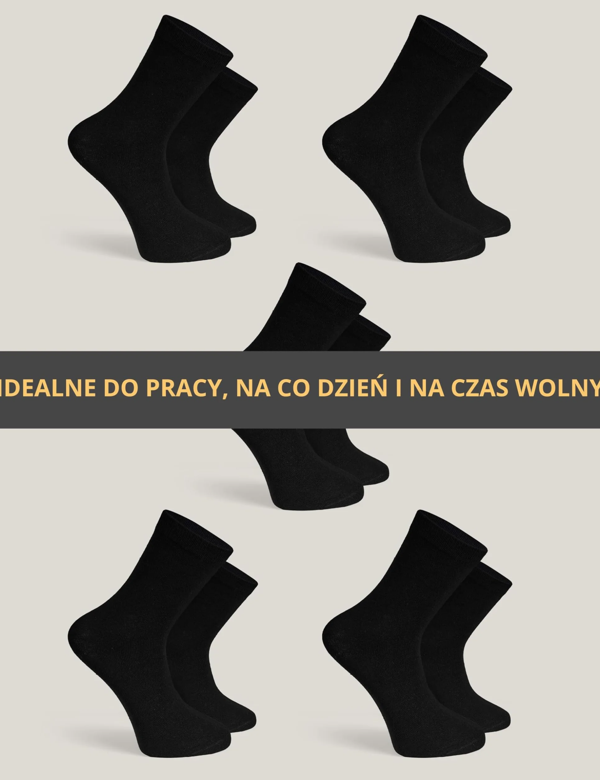 Basic Treasure 5 par skarpetek bambusowych premium dla mężczyzn, czarne, skarpetki biznesowe, antypoślizgowe, antybakteryjne