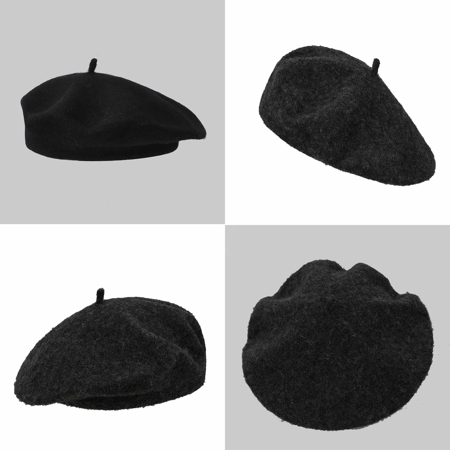 Beret wełniany dla dorosłych - Unisex miękki ciepły kapelusz artysty vintage, styl francuski, czarny