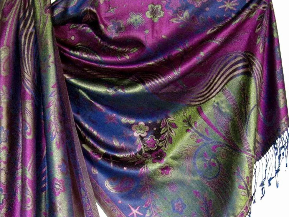Lorenzo Cana Pashmina szal damski, żakardowy, tkany, 100% jedwab, 70 cm x 190 cm, wzór Paisley, jedwabny szal jedwabny, pashmina, harmonijne kolory 7808688