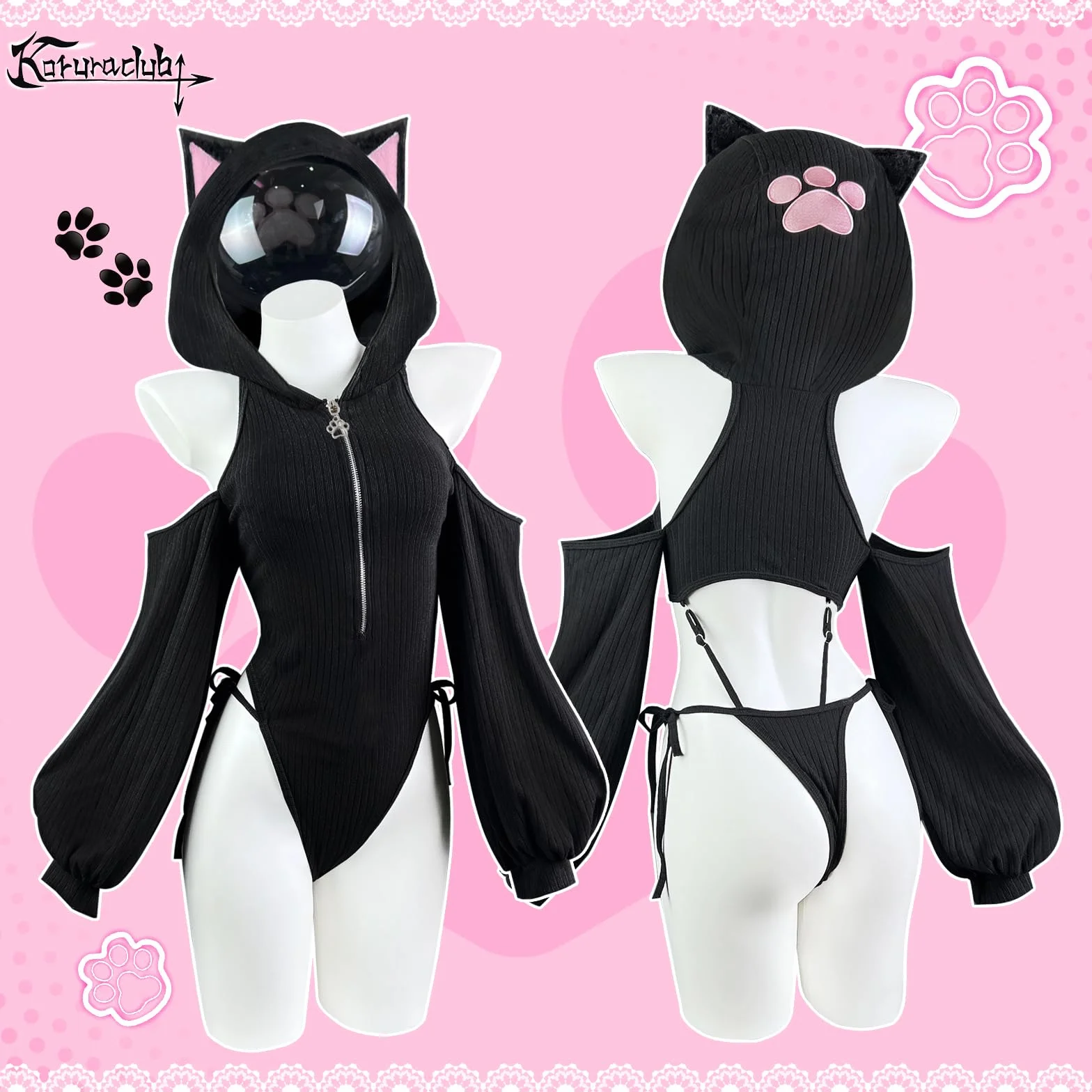 KORURACLUB Cosplay Kostium z Kotami (3-Częściowy Zestaw) Seksowny Damski Kostium na Halloween Seksowny Kostium Anime