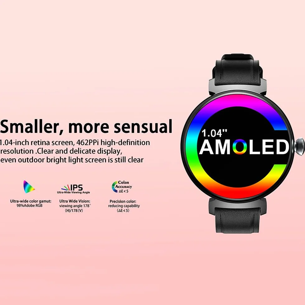 Zephyrion Inteligentny zegarek dla kobiet, funkcja odbierania połączeń, ekran dotykowy AMOLED 1,04", monitor aktywności z pulsometrem, BP/snu, wodoodporny IP68, okrągły damski smartwatch do telefonów