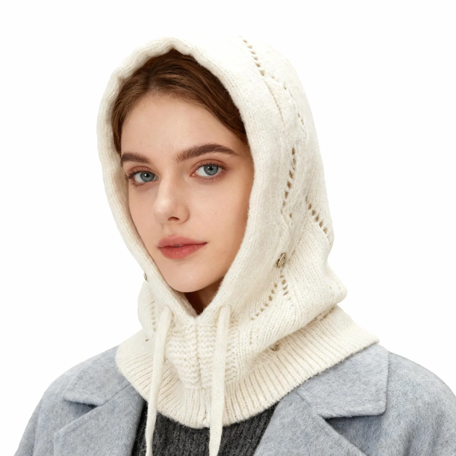 Damska zimowa luźna dzianinowa czapka, ciepła wiatroszczelna regulowana czapka z kapturem Snood, szalik 2 w 1, moda na co dzień, kominiarka, czapki beanie z ocieplaczem na szyję dla kobiet