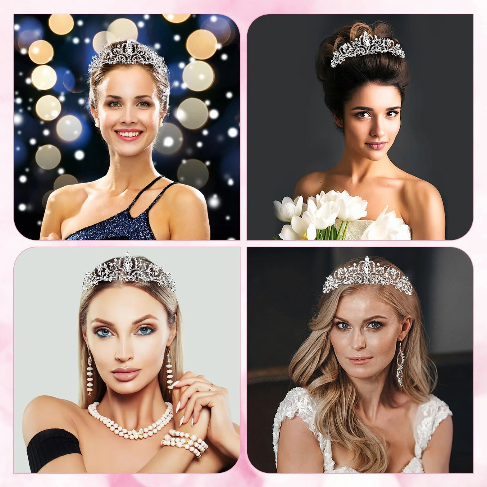 Srebrna korona Tiara, biżuteria do włosów dla kobiet i dziewcząt ze szkłem kryształowym, korona królowej, idealna na wiele okazji takich jak wesela, imprezy, bale maturalne i Halloween