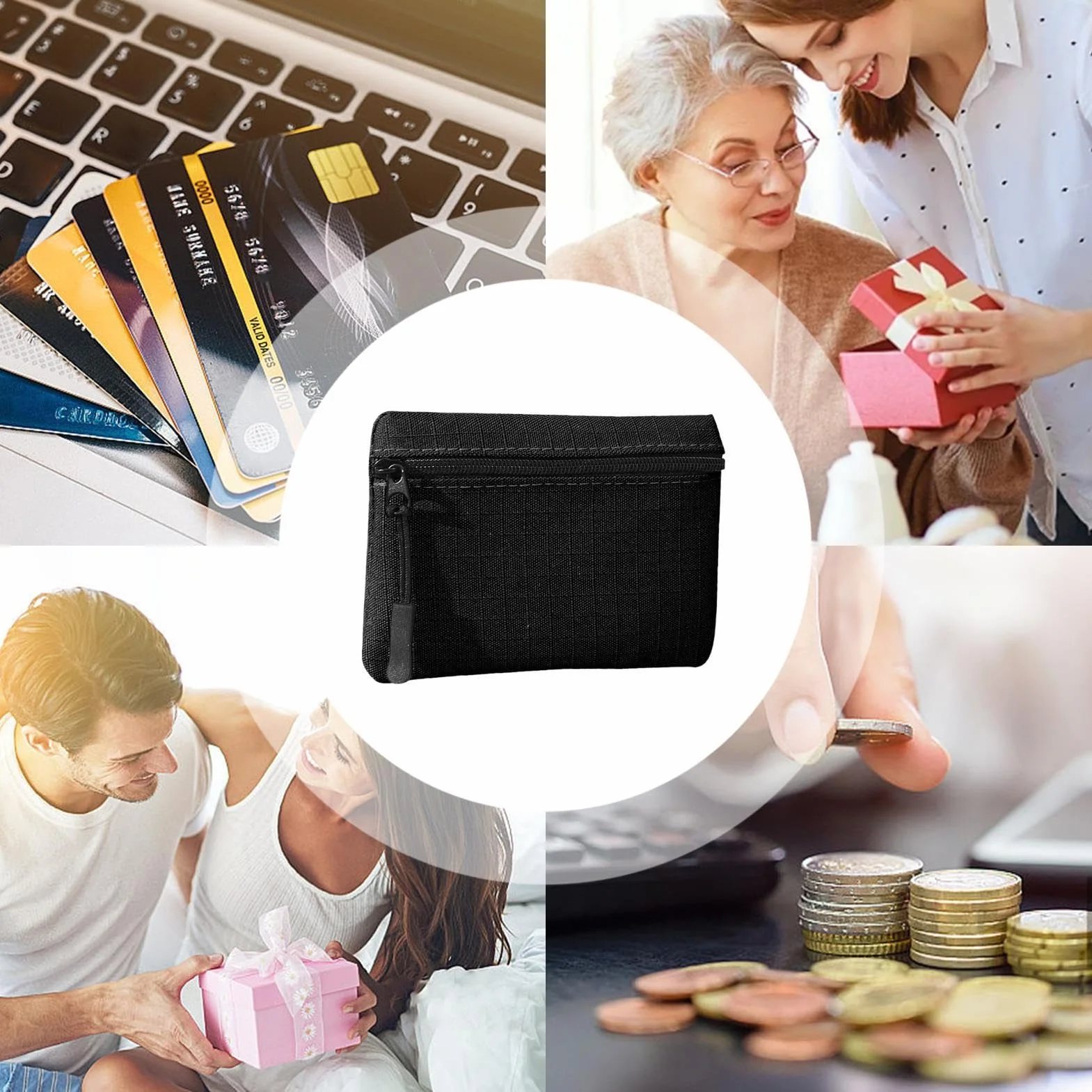 Etui na monety, portmonetka - Kosmetyczka do makijażu Oxford Cloth,Portmonetka na monety Uchwyt drobne Organizer kosmetyki z zamkiem błyskawicznym dla mężczyzn