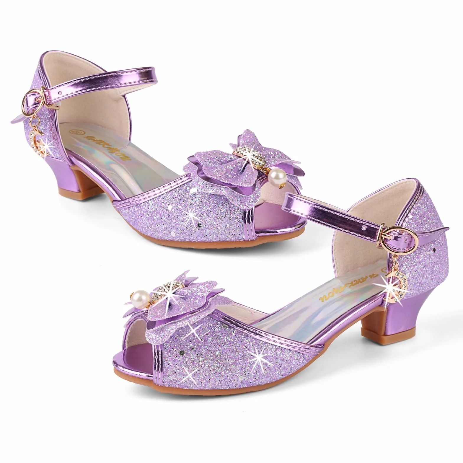 Dziewczęce buty do tańca, błyszczące, na wieczór, z kokardką, niskie obcasy, dla małych dziewczynek, buty do sukienki dla księżniczki, buty na urodziny, wesele