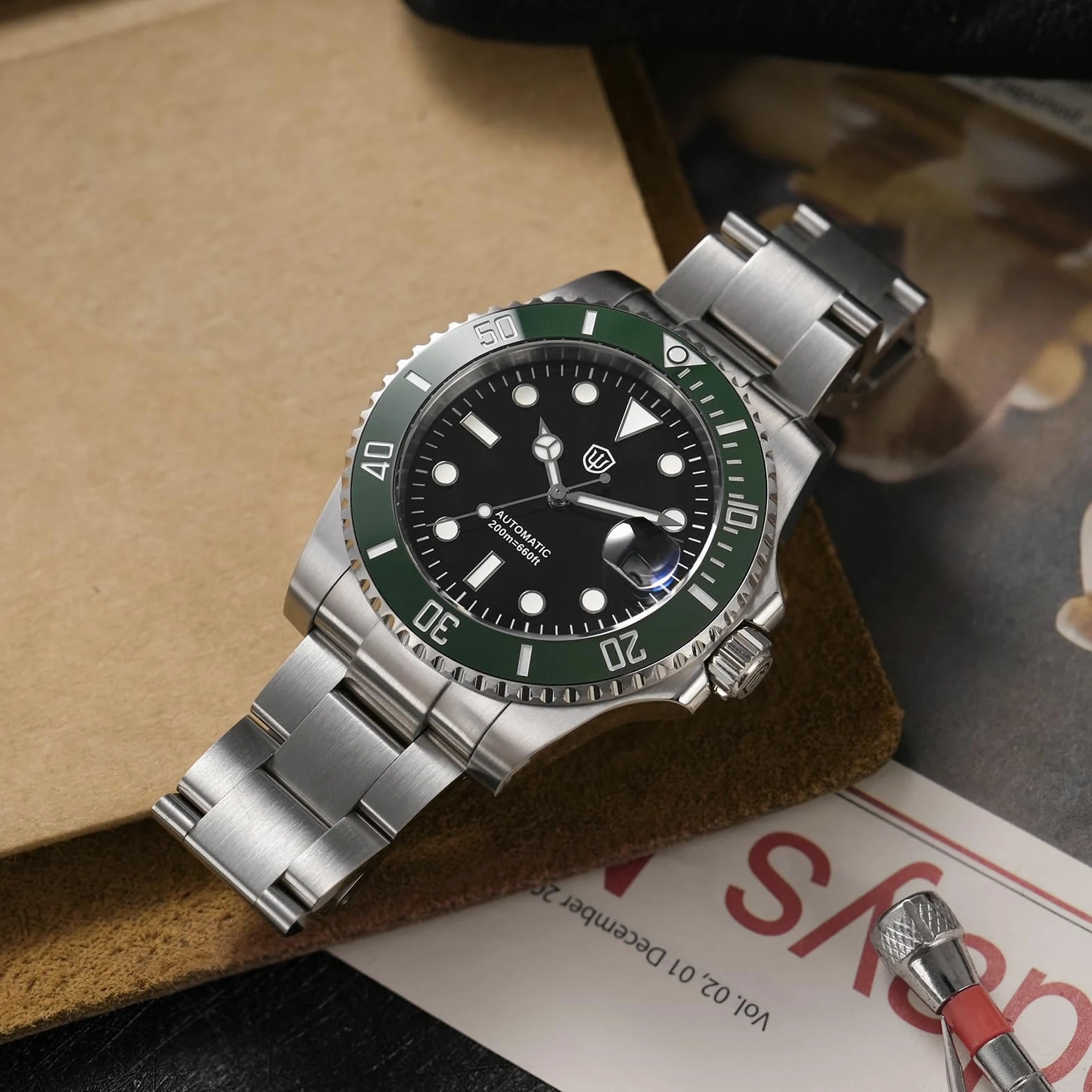 watchdives WD5512B Zegarek do nurkowania dla mężczyzn, ST2130, automatyczny zegarek na rękę, 40 mm, szkło szafirowe, wypukłe lustro do okna daty (efekt wzmocnienia 2,5-krotnego), BGW-9 niebieskie