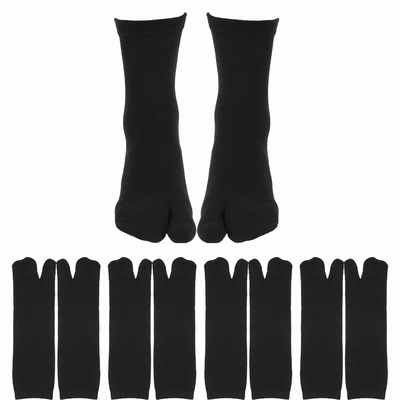 TIESOME 4 pary skarpet Tabi z rozciętymi palcami dla mężczyzn i kobiet Low-Cut Stretch Comfort Crew Skarpety, Czarny, 5-9