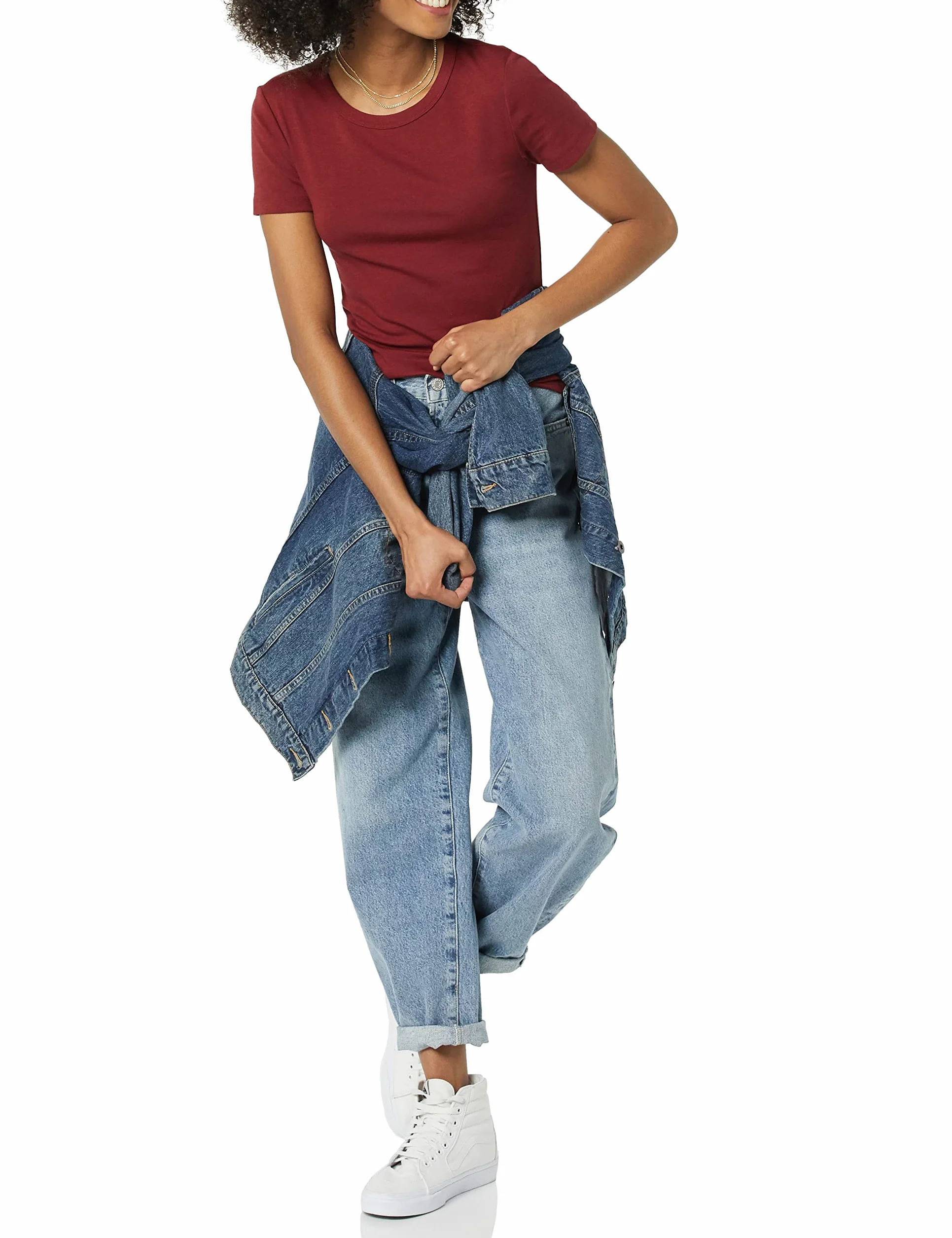 Amazon Essentials Kobiety Koszulka z krótkim rękawem i okrągłym dekoltem slim fit