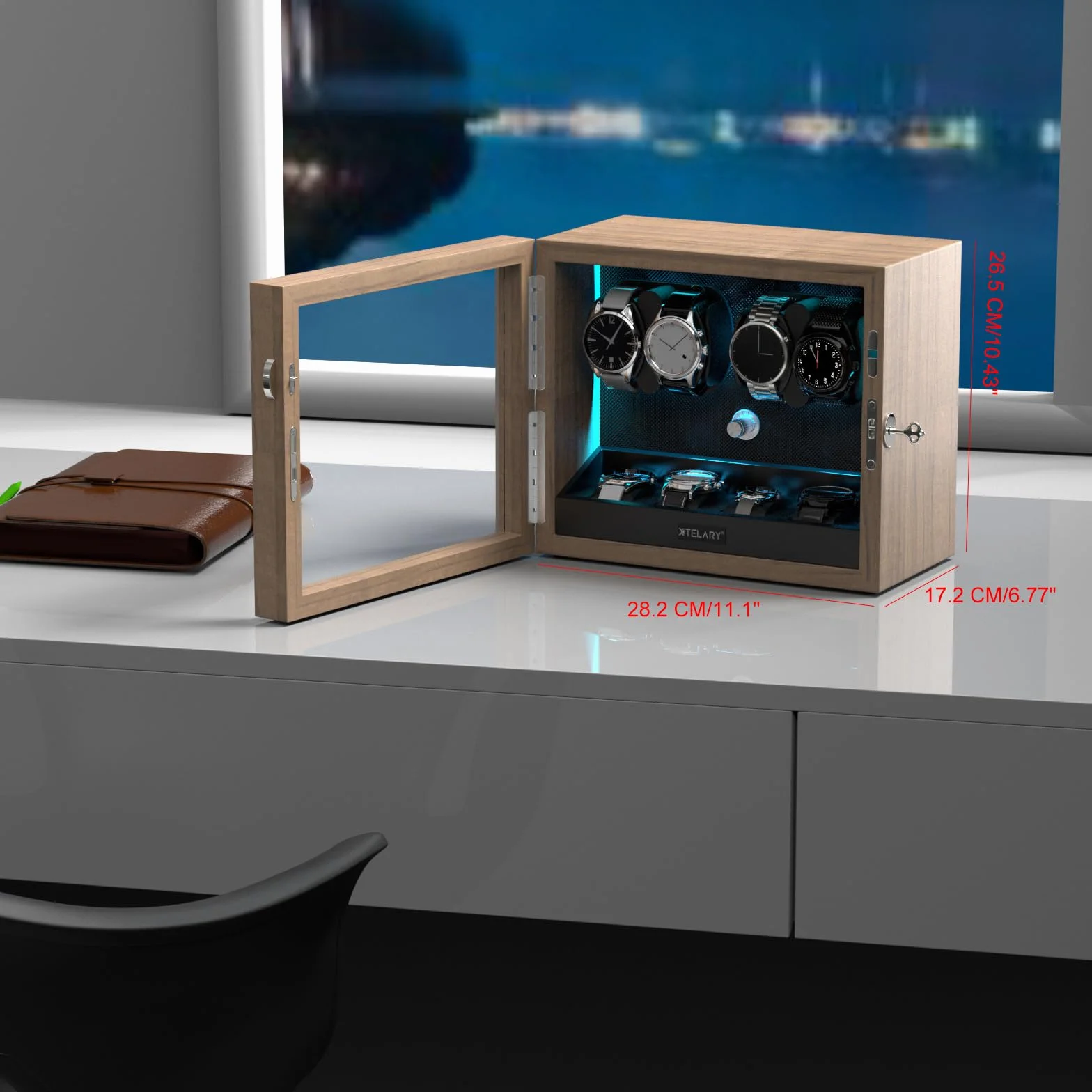 XTELARY Automatyczny Stojak na 4 Zegarki z 4 Dodatkowymi Przegródkami, Pudełko Automatyczne Mechaniczne Classic Watch Winder