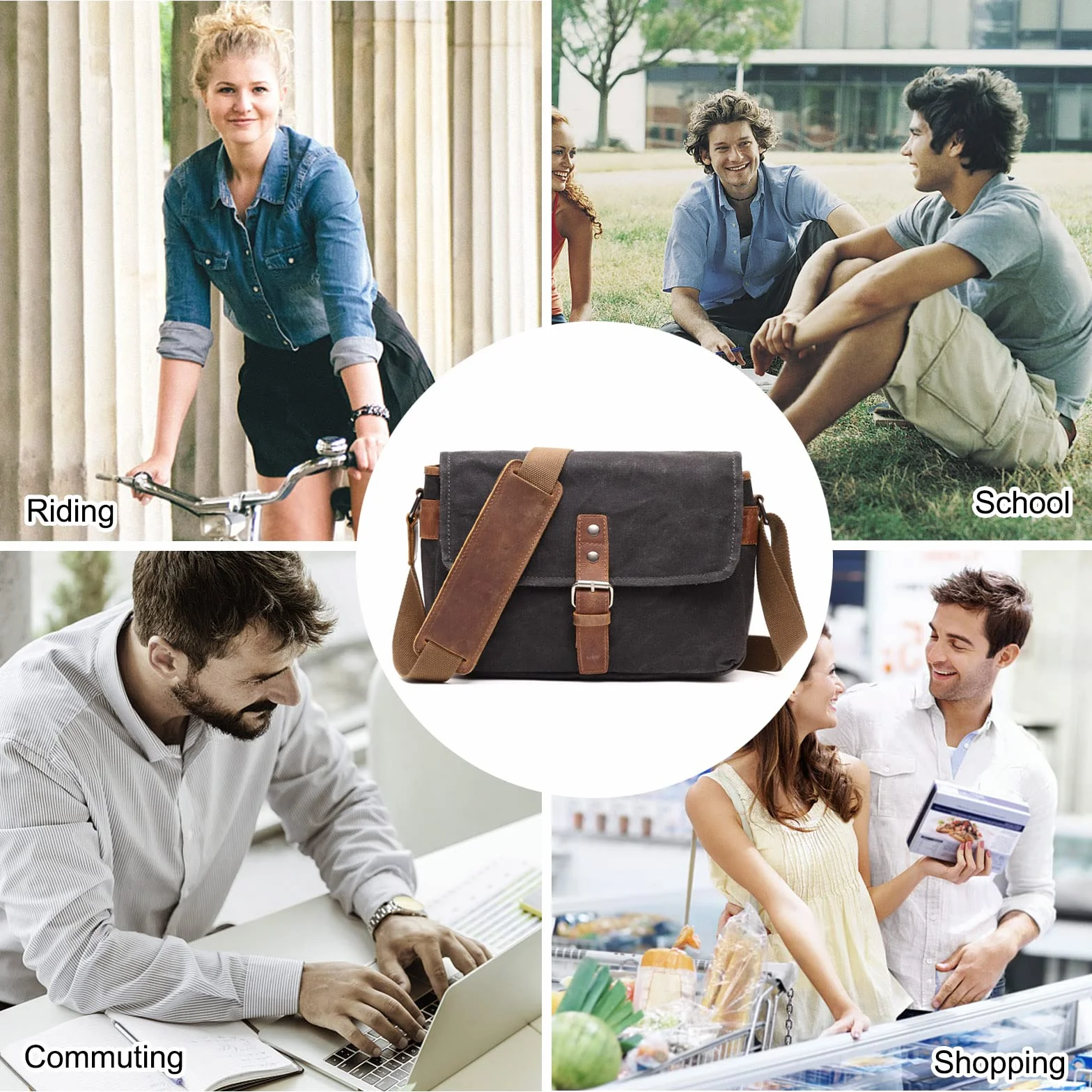 FANDARE Torba na ramię w stylu retro, męska, płótno żaglowe, torba robocza, torba listonoszka, torba na ramię, torba męska do zawieszenia, na podróż, do szkoły, na uczelnię, do pracy, na świeżym