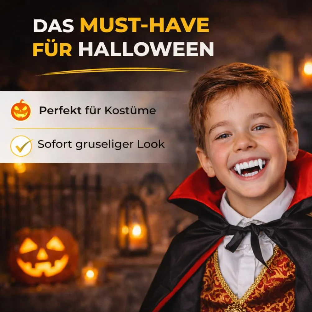 Zęby wampira dla dzieci - sztuczna szczęka wampira - przyjazne dla dzieci - stabilne i bezpieczne - szczęka wampira Draculi do naklejania - Halloween i karnawał