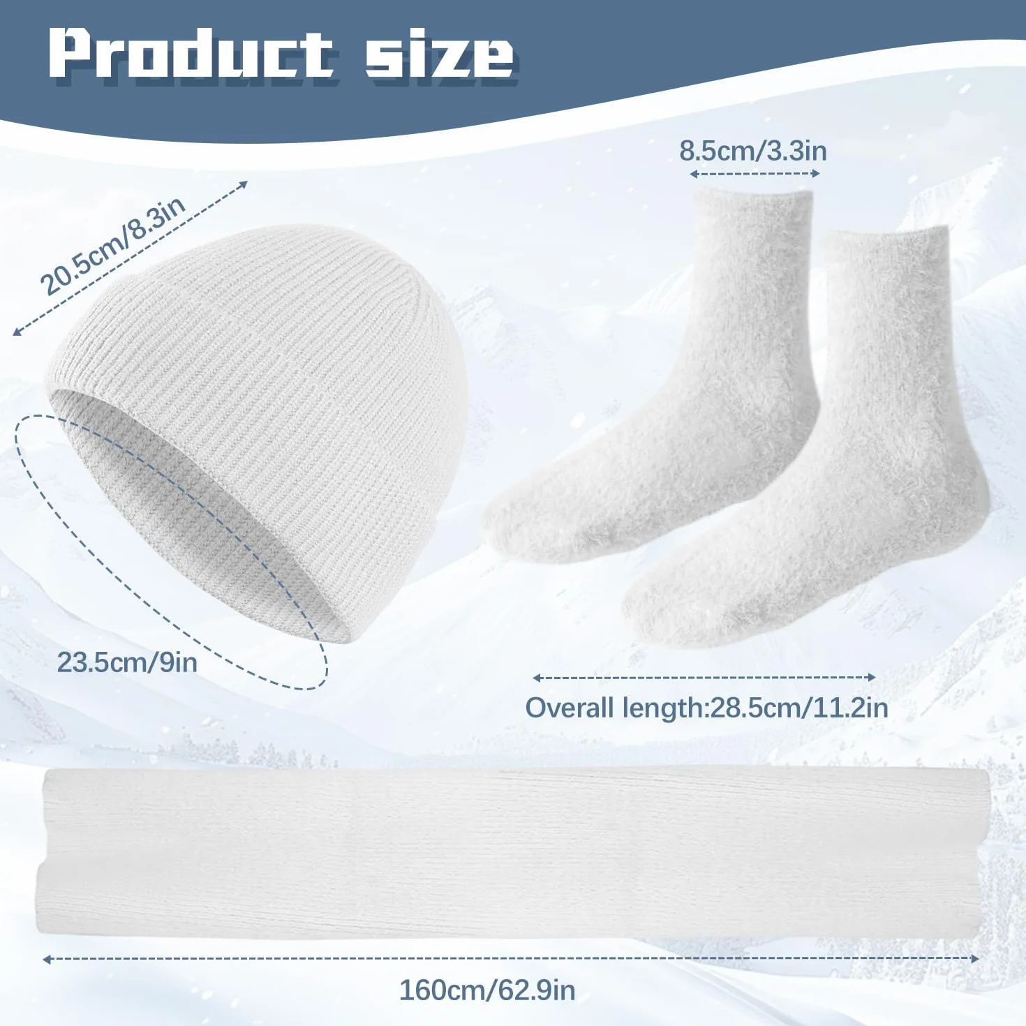 GEEKEO Czapka, szalik i rękawiczki dla kobiet, z miękkimi skarpetami, prezenty dla kobiet, zimowy zestaw damski, do obsługi ekranu dotykowego, dla nastolatków, dziewcząt