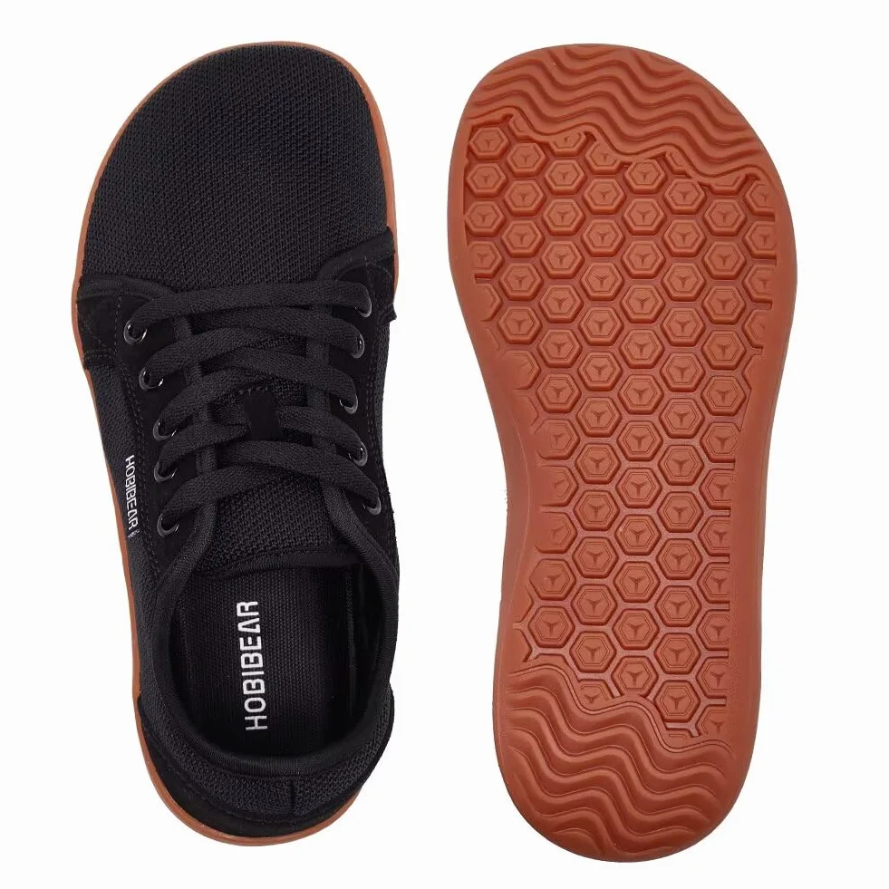 HOBIBEAR Unisex szerokie buty do chodzenia boso dla mężczyzn i kobiet, do biegania w terenie, minimalistyczne, lekkie i oddychające, czarny, brązowy, 43 EU
