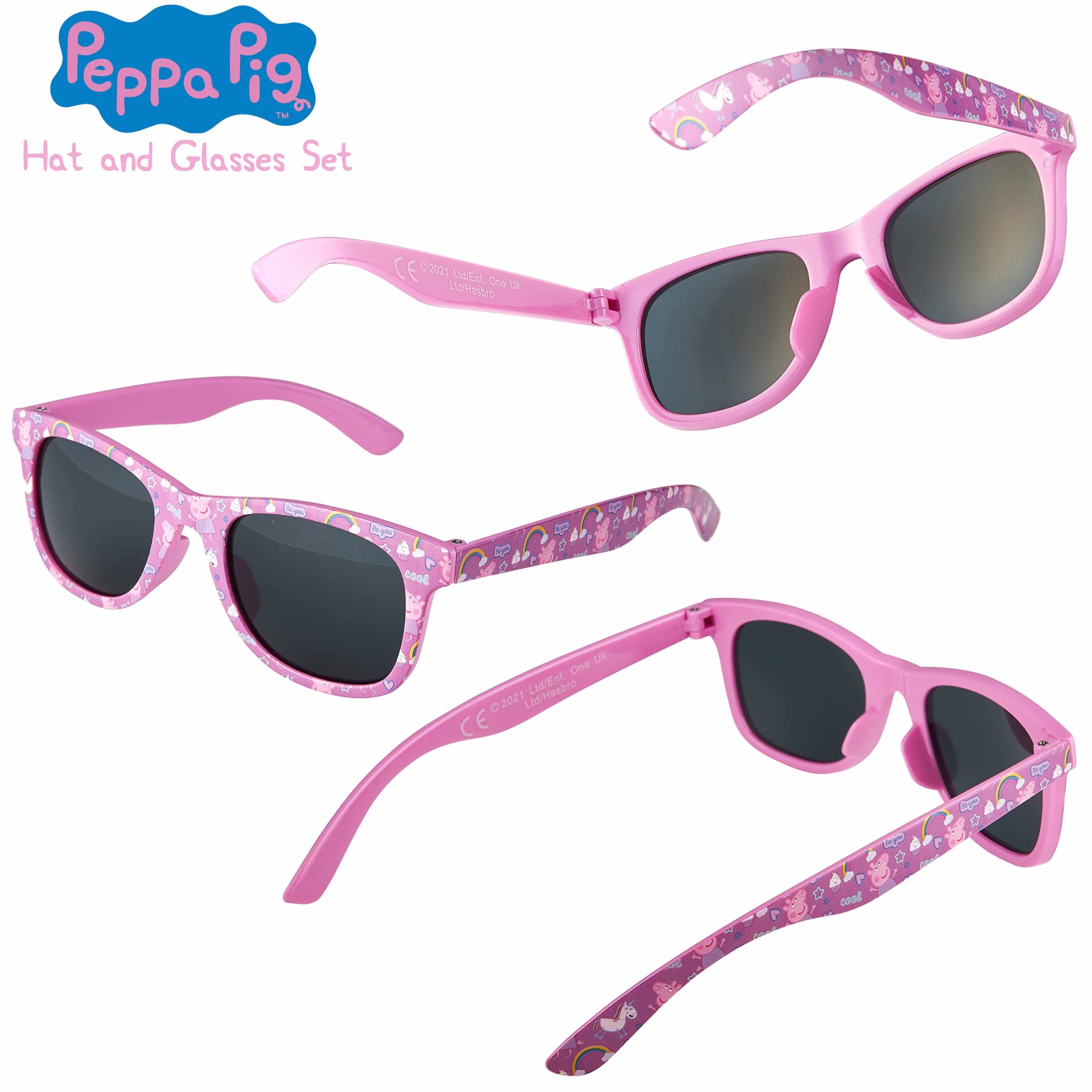 Peppa Pig Okulary przeciwsłoneczne czapka z daszkiem zestaw akcesoriów dla dziewczynek lato tęczowy jednorożec kapelusz przeciwsłoneczny 100% UV dzieci okulary przeciwsłoneczne plaża wakacje, różowy