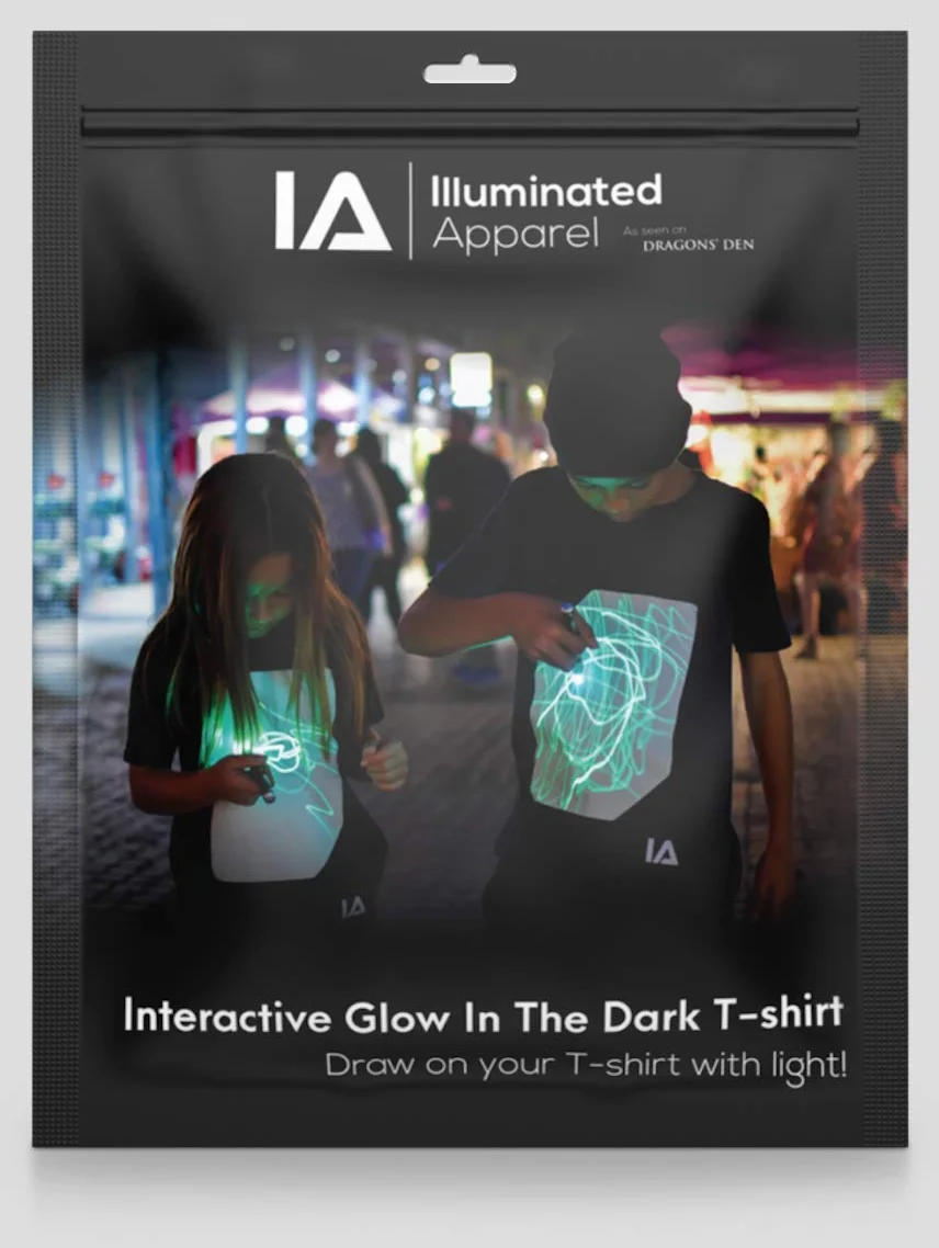 Illuminated Apparel Oryginalna interaktywna koszulka świecąca w ciemności - zabawa na przyjęcia urodzinowe i festiwale