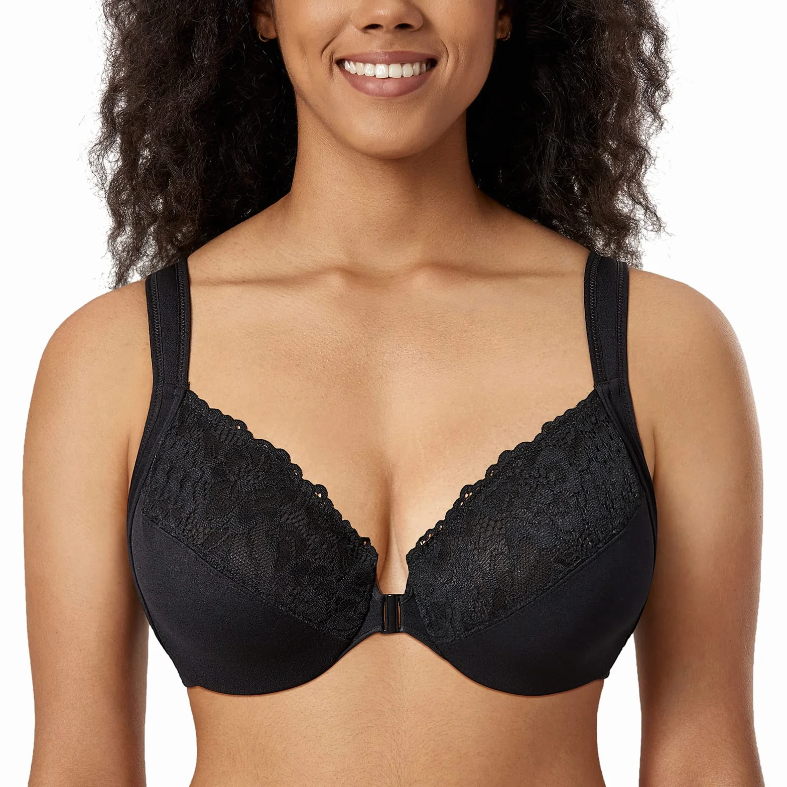 Delimira Damskie Biustonosze z przodu Bez podszewki Koronka Plus Size Wsparcie Bielizna