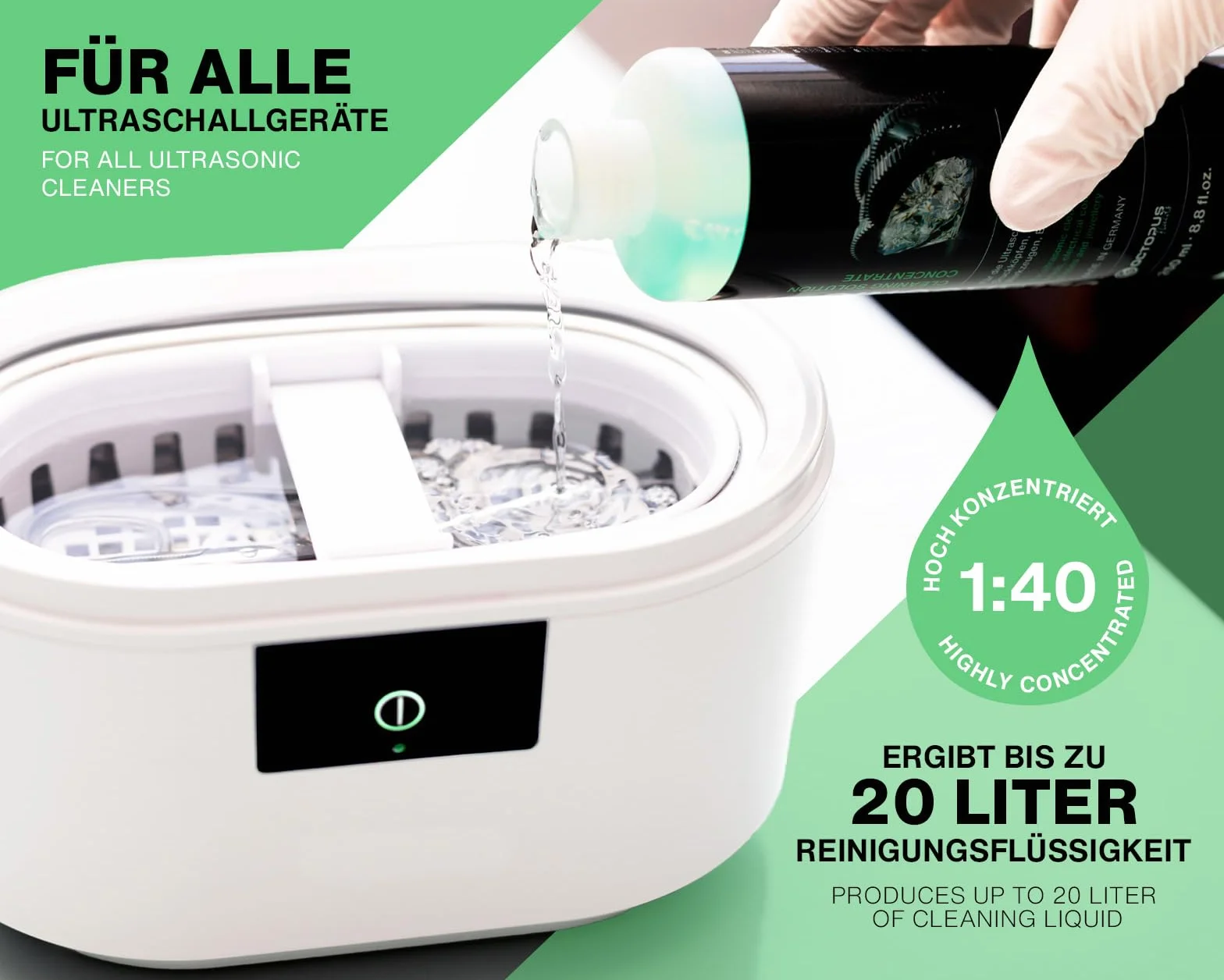 OCTOPUS wydajny myjka ultradźwiękowa, koncentrat do stosowania w myjce ultradźwiękowej, myjce do okularów, mechanice i technologii druku (500 ml)