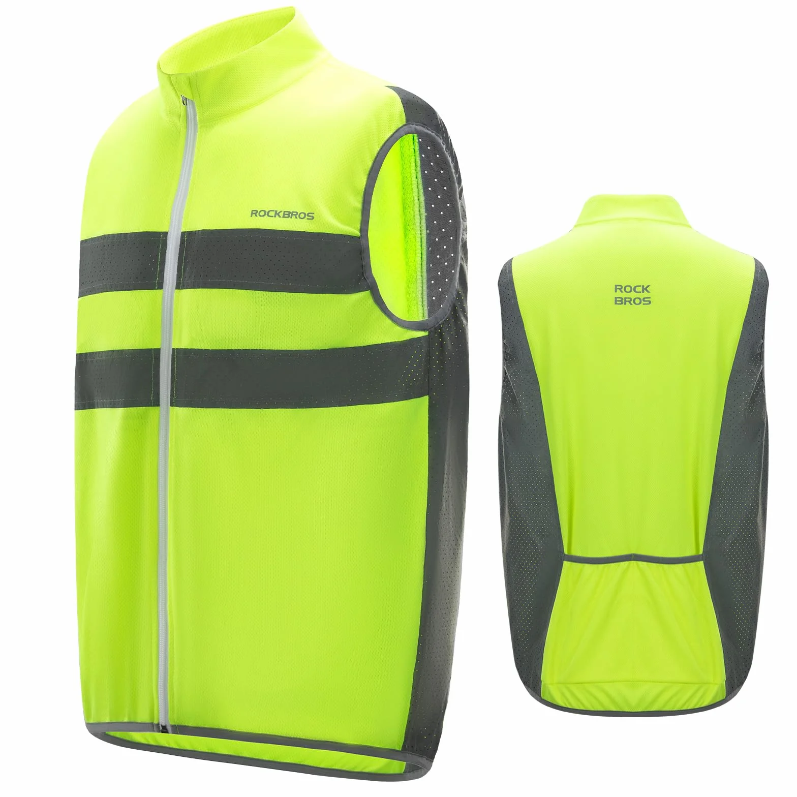ROCKBROS Odblaskowa Kamizelka Sportowa, Oddychająca, z kieszeniami, Bezpieczna w Nocy, Zapinana na Zamek, Wielofunkcyjna, M-4XL