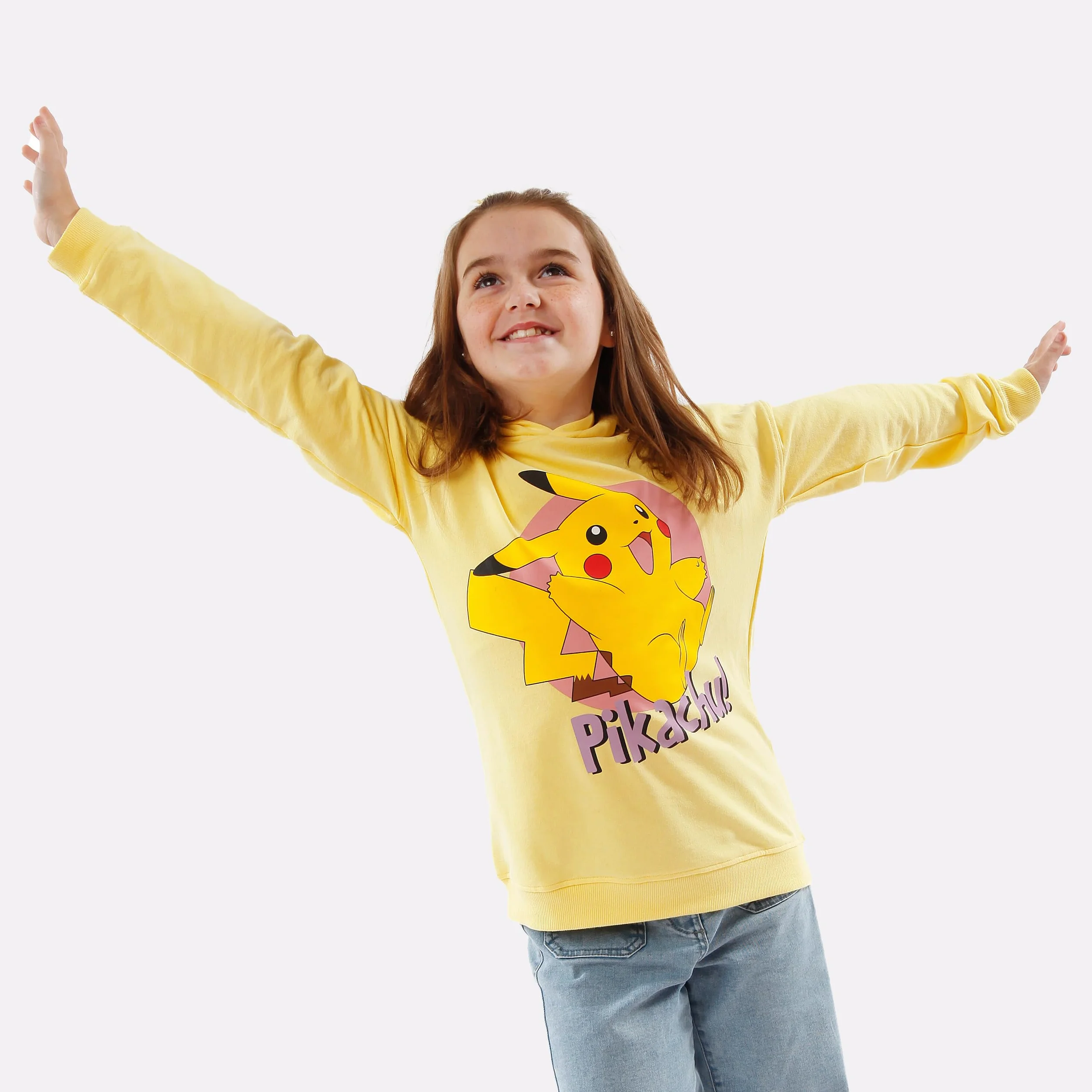 Bluza z kapturem Pokemon dla dziewczynek | Bluza z kapturem Pikachu | Dziewczęca żółta bluzas z kapturems | Wiek od 5 do 12 lat