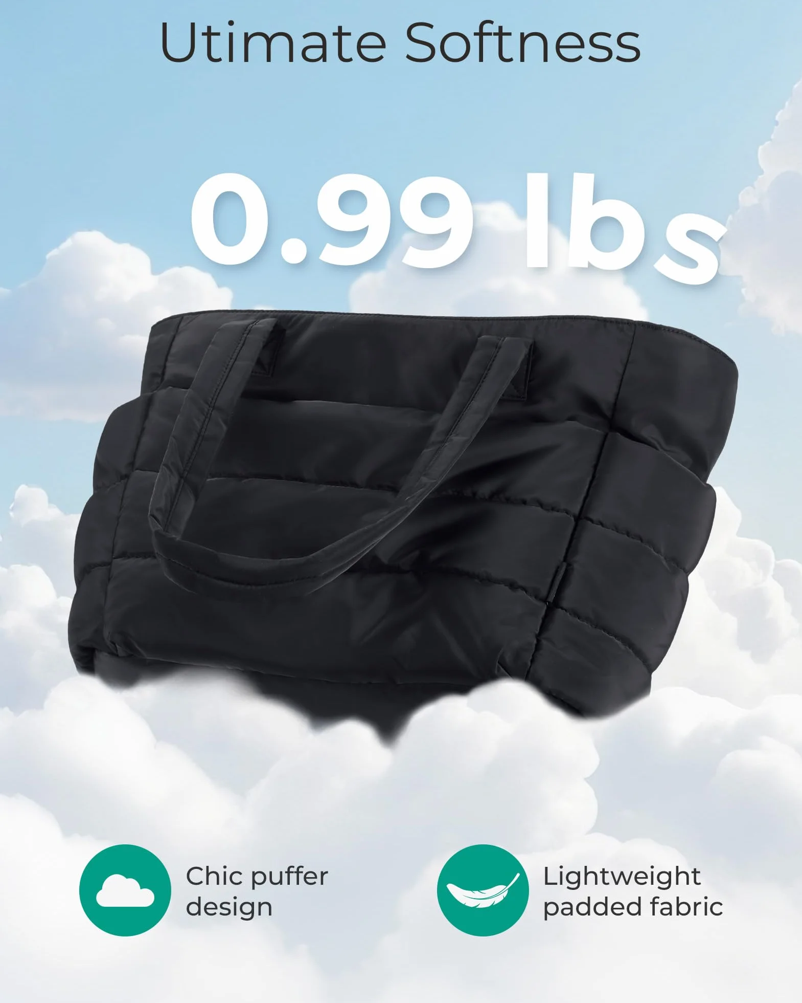 bagsmart Torebka damska Puffy Tote Bag torba na ramię, 20 l, torba robocza z zamkiem błyskawicznym, lekka torebka do pracy, podróży, na zakupy, do szkoły