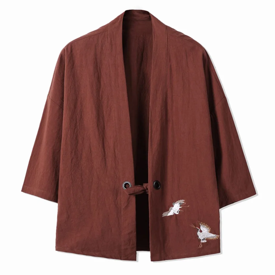 Haft żuraw Haori kimono Harajuku japoński styl plus size męski kostium yukata azjatyckie ubrania kardigan damska kurtka winna czerwona 4XL 86 do 91 kg