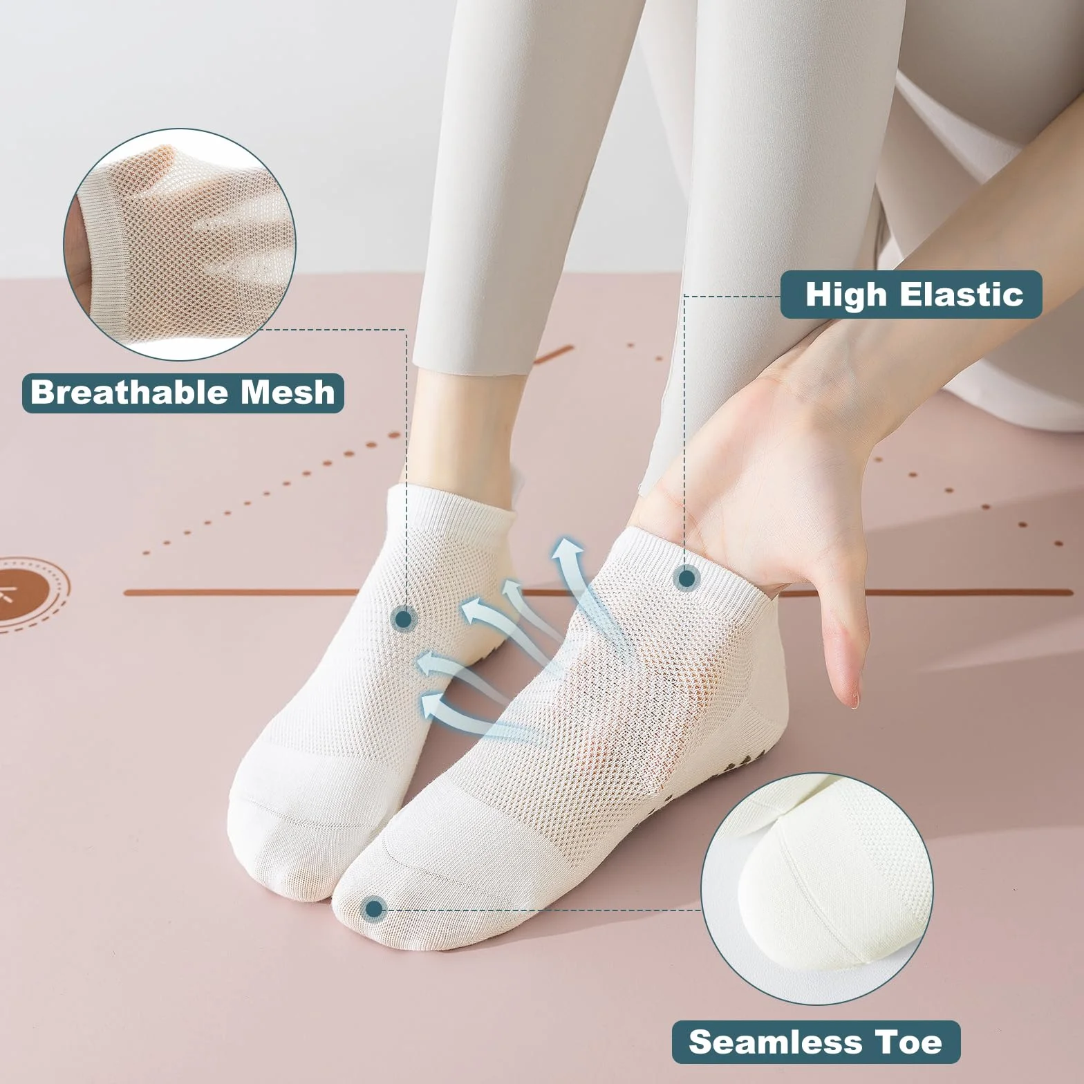 BISOUSOX Grip skarpety do pilatesu antypoślizgowe bawełniane skarpety do jogi z chwytakiem dla kobiet oddychające lepkie barre siłownia trening szpital kobieta w ciąży prezent dla matki (3 pary)