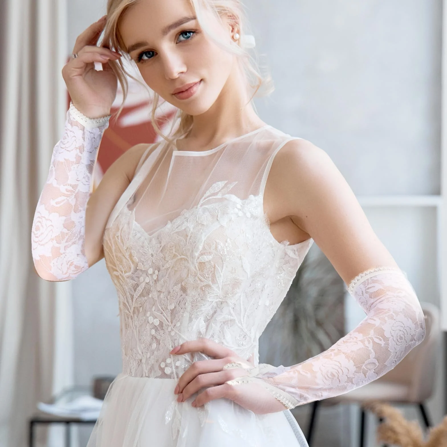 Koronkowe rękawiczki bez palców dla kobiet długość do łokcia eleganckie kwiatowe długie koronkowe rękawiczki do opery 20s ślub herbata przyjęcie cosplay