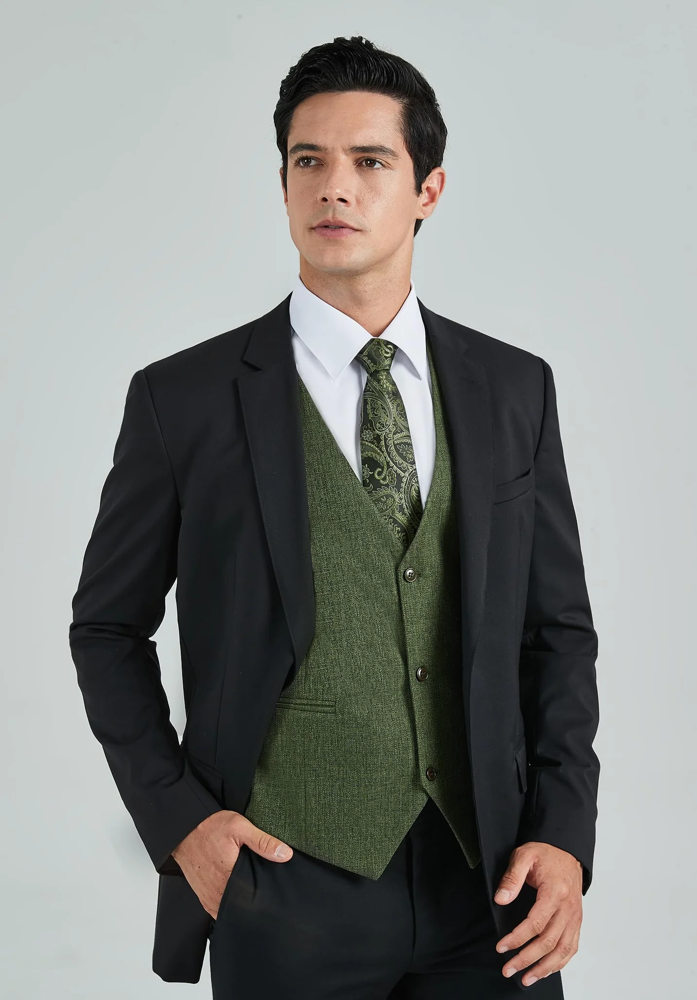 HISDERN Kamizelka męska formalna kamizelka męska elegancka klasyczna bawełniana kamizelka ślubna jednokolorowe kamizelki z kieszeniami XS-4XL