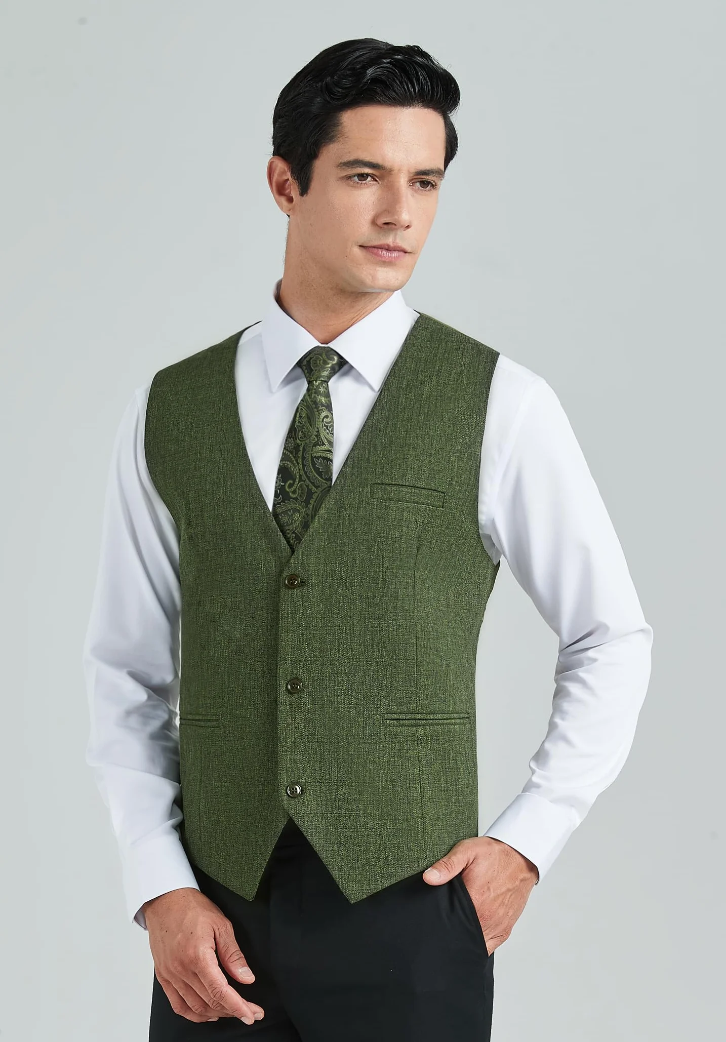 HISDERN Kamizelka męska formalna kamizelka męska elegancka klasyczna bawełniana kamizelka ślubna jednokolorowe kamizelki z kieszeniami XS-4XL