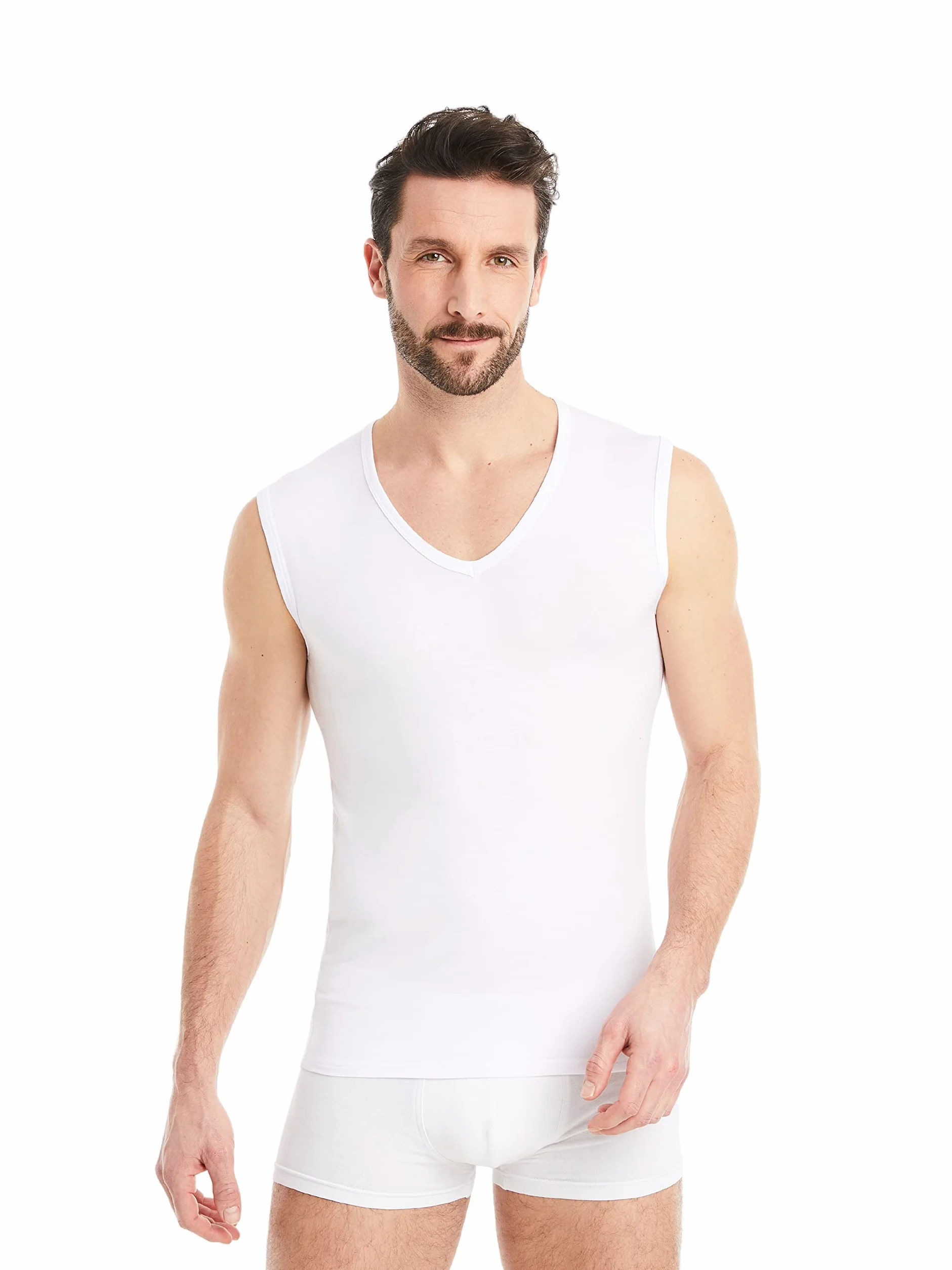 FINN Podkoszulek biznesowy, męski, bez rękawów, z dekoltem w serek, podkoszulek męski z oryginalnego materiału Lenzing® Modal - idealny tank top pod koszulę i garnitur