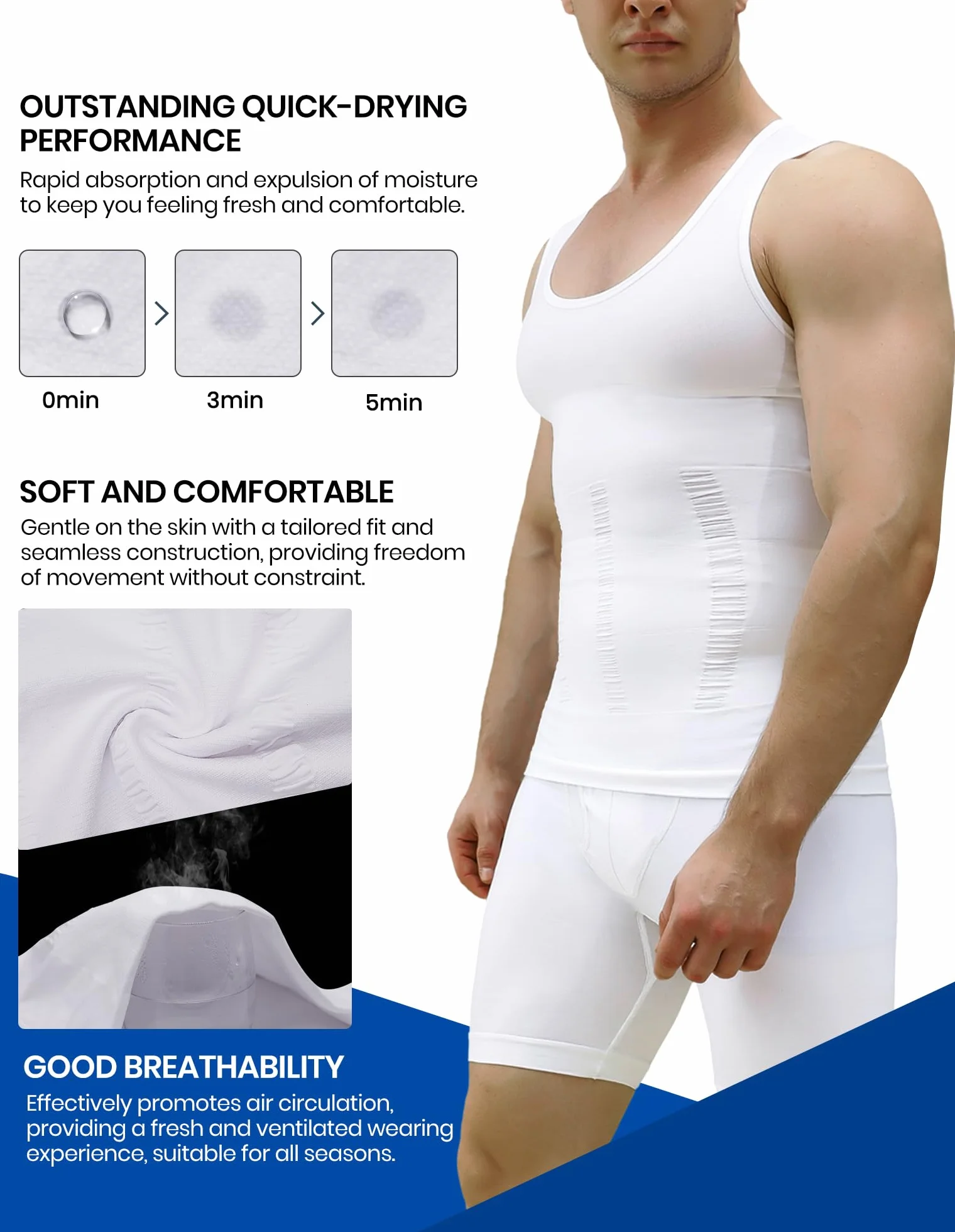 MEETYOO Koszulka kompresyjna męska typu tank top, bielizna modelująca bez rękawów, koszulka na siłownię, sport, podkoszulek dla mężczyzn, bodybuilding, trening, body Shaper, biały, XL