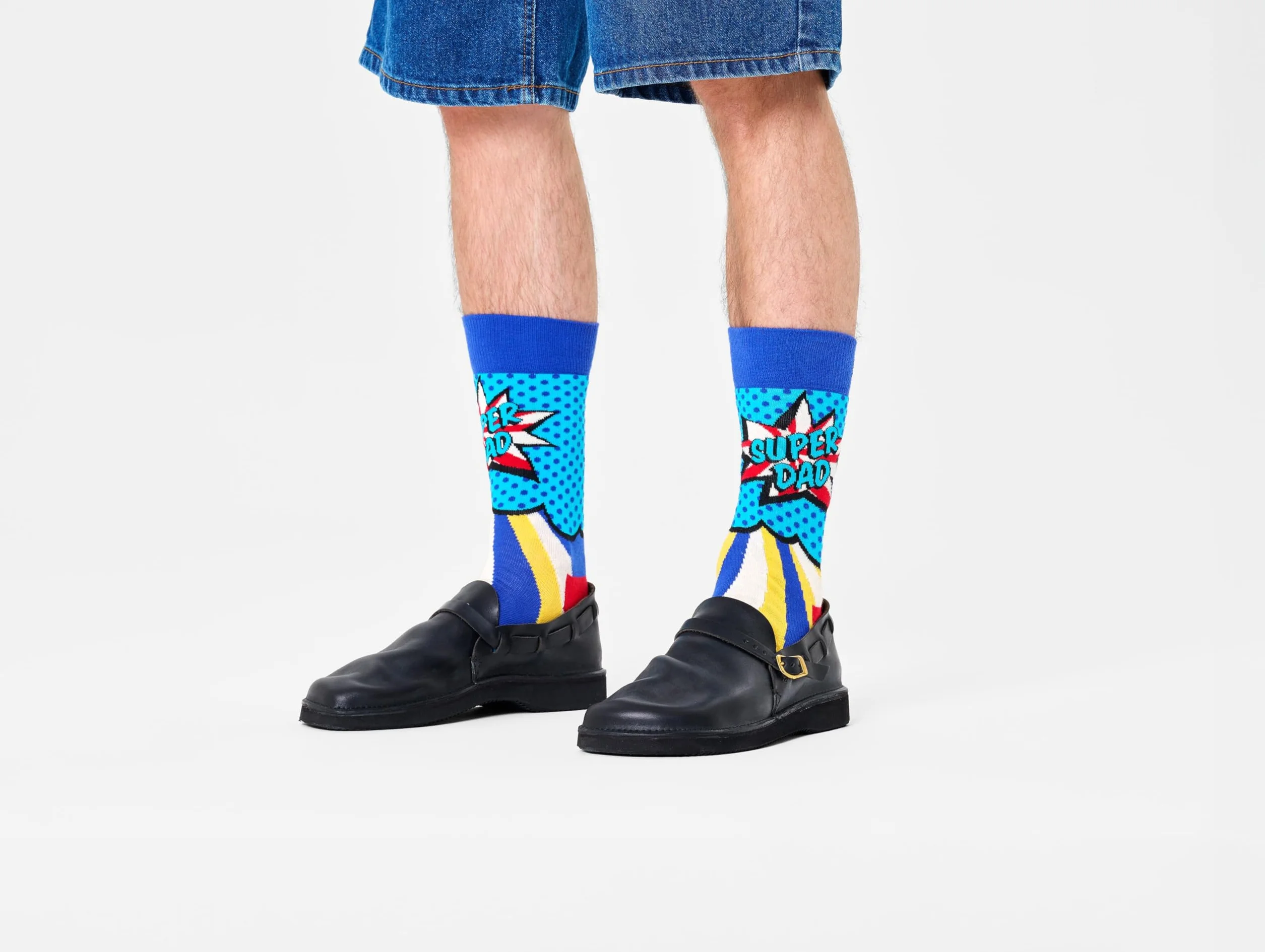 Happy Socks Super Dad Bawełniane Skarpetki Męskie Niebieskie 41-46