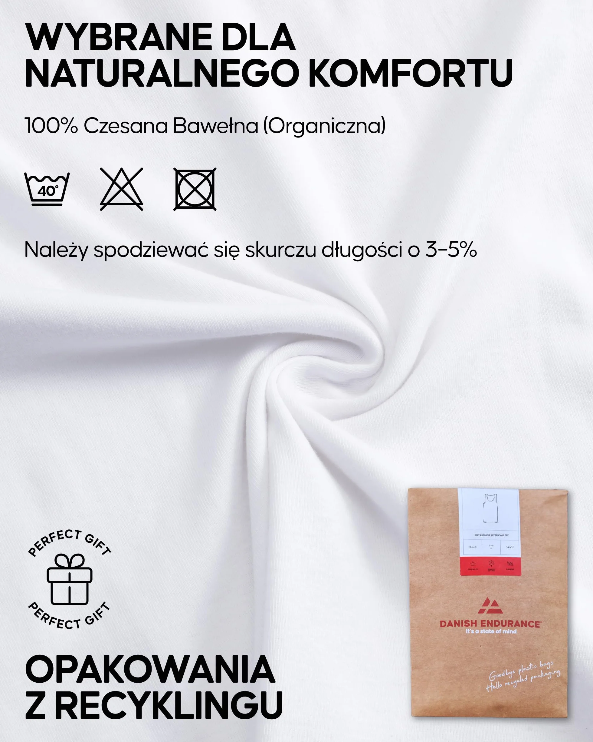 DANISH ENDURANCE Koszulki Męskie, bez Rękawów z 100% Organicznej Bawełny, Podkoszulek na co Dzień, 3-Pak