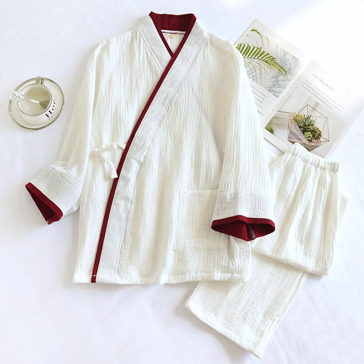 CAMDOM Japoński styl męski dwuczęściowy bawełniany strój kąpielowy zestaw piżam kimono dla par