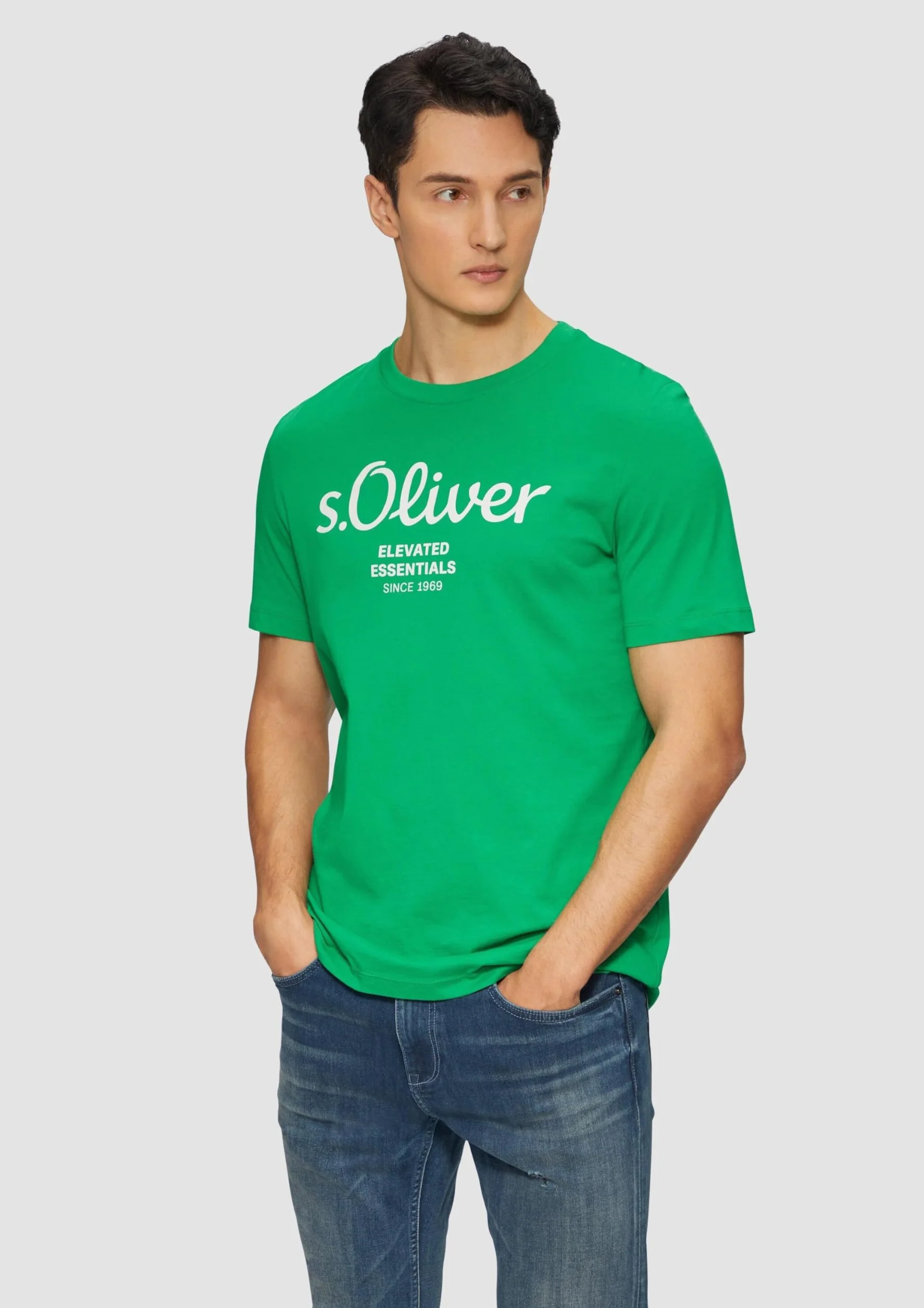 Bawełniany t-shirt z nadrukiem logo, zielony, XXL
