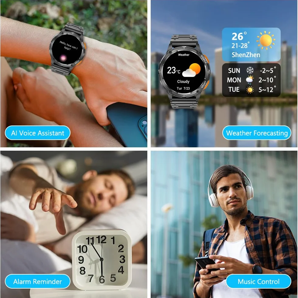 AXFEE Smartwatch męski, 1,43" HD Outdoor zegarek sportowy, 70+ trybów sportowych, pulsometr/monitor snu / krokomierz, wodoszczelność IP68, połączenia Bluetooth, męski zegarek sportowy z taśmą, zegarek