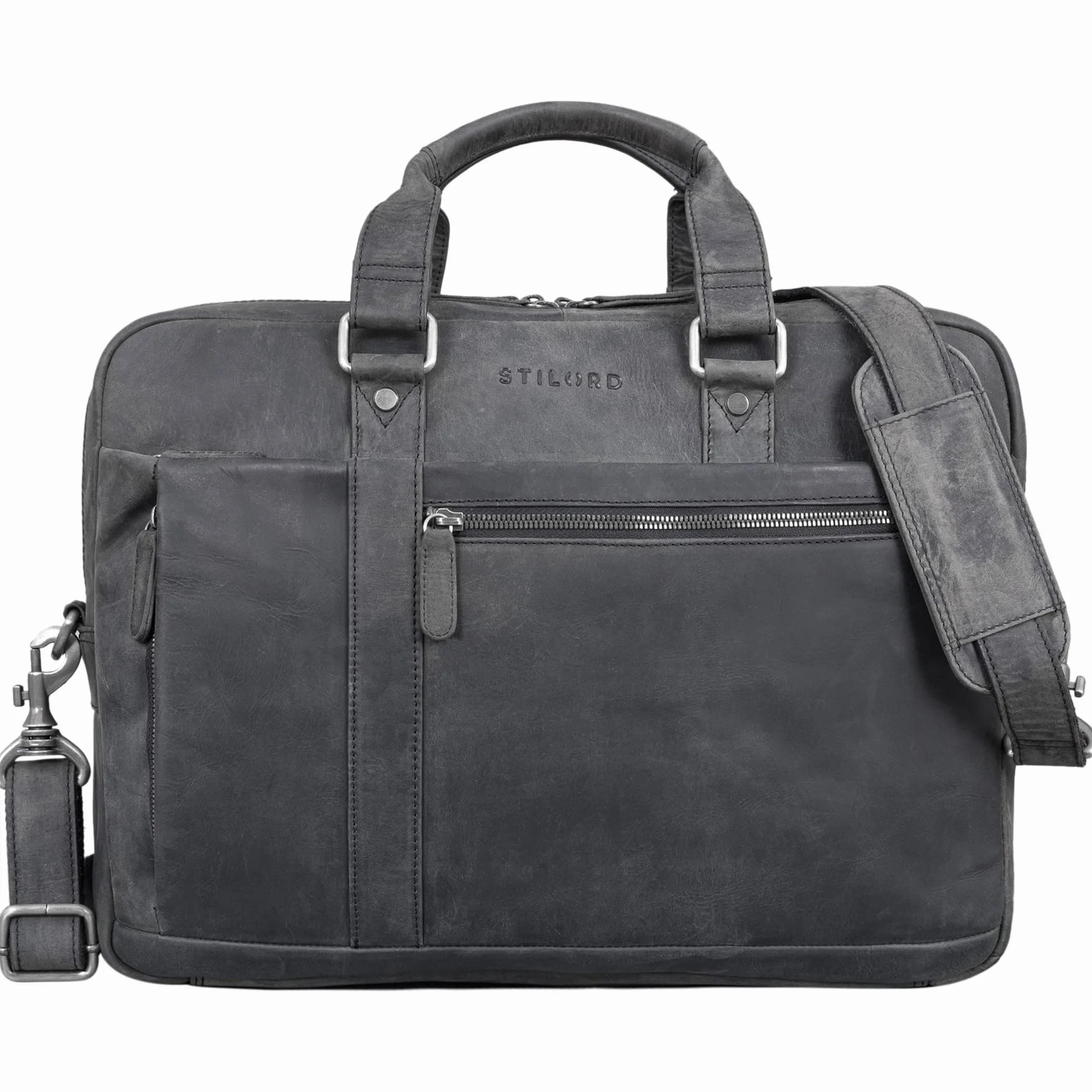 STILORD "Nico" Skórzana Torba na Ramię Vintage – Skórzana Aktówka z Przegrodą na Laptopa 15,6" – Duża Torba Biznesowa dla Mężczyzn i Kobiet Kolor:carbon - szary