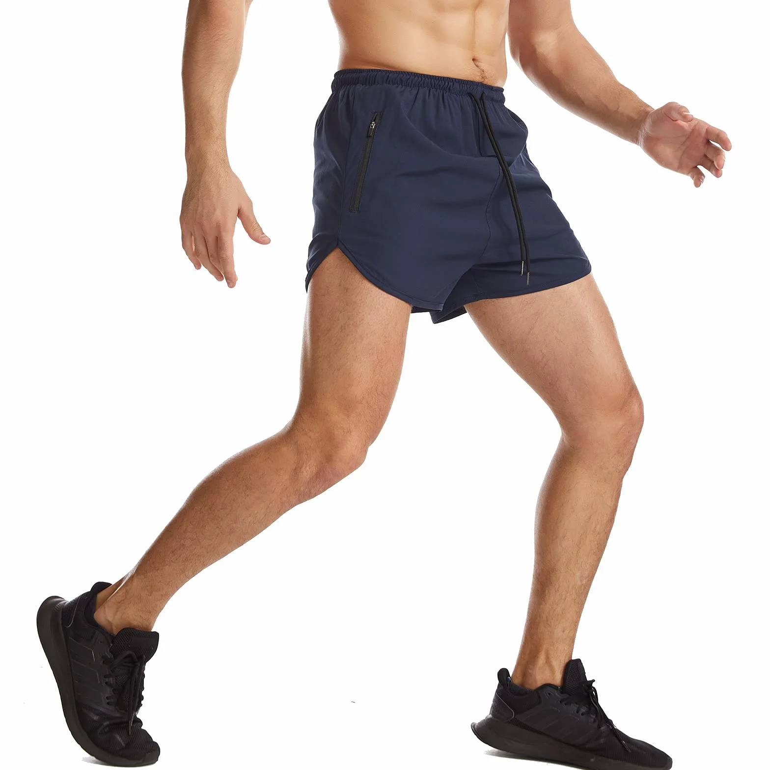 Suwangi Męskie spodenki do biegania 2 w 1 szybkoschnące spodenki treningowe na siłownię trening fitness krótkie z kieszeniami na zamek błyskawiczny