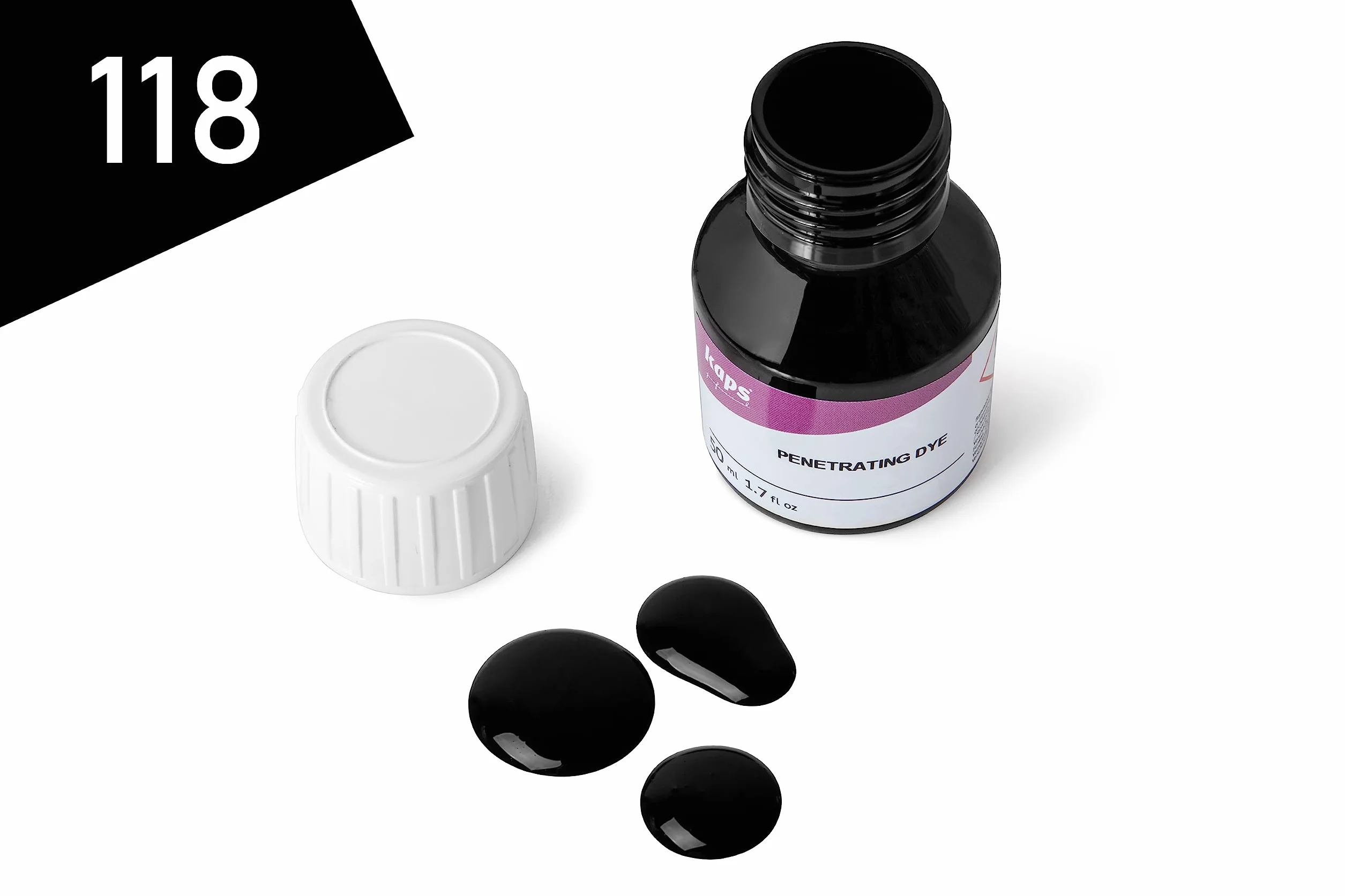Kaps Penetrating Dye - Penetrująca Farba do Skóry Naturalnej, Gładkiej, Licowej oraz Sztucznej, Do Butów, Toreb oraz Innych Artykułów Skórzanych, 50 ml - 1.70 fl. Oz (118 - czarny)