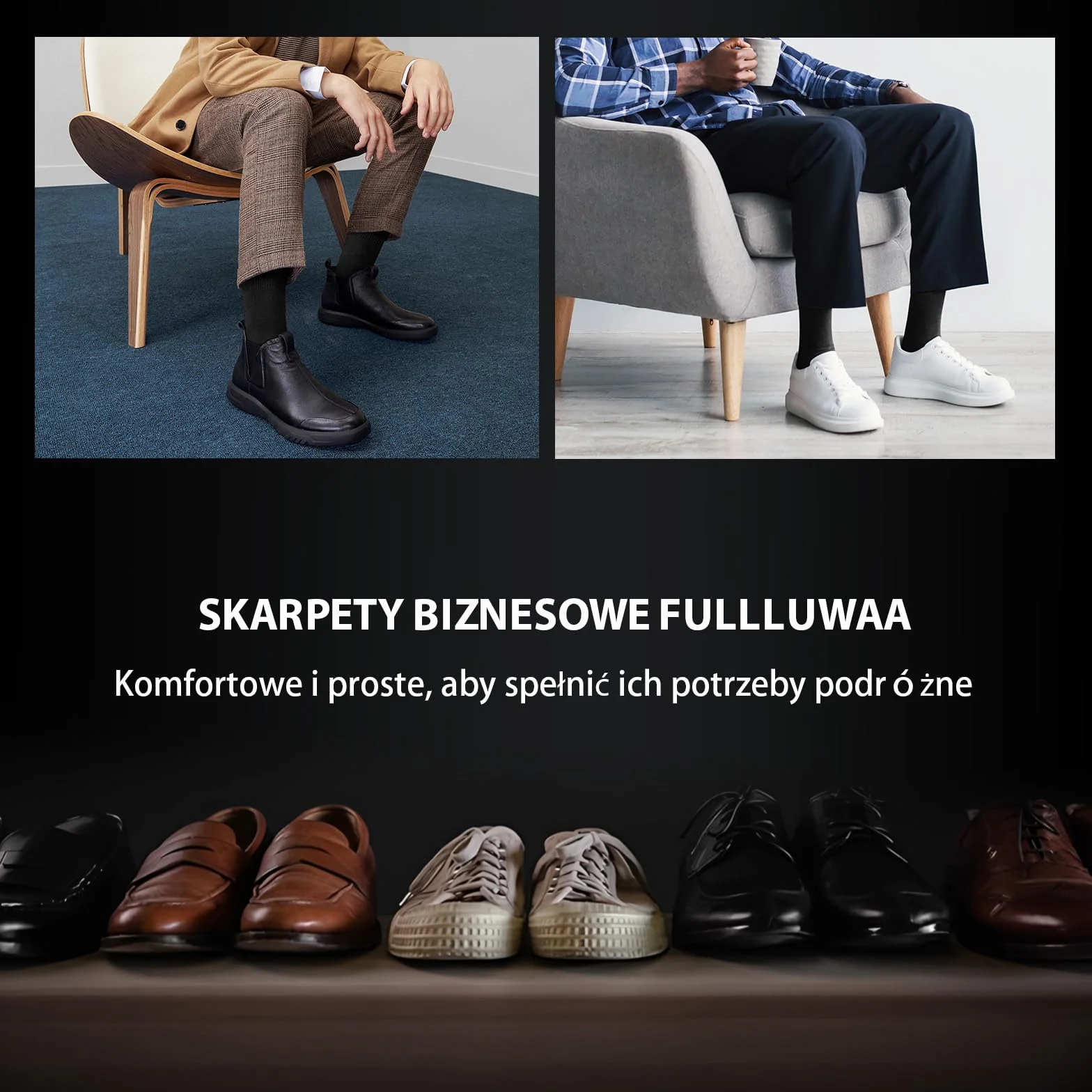 Fullluwaa 12 par skarpetek uniseks, męskie, miękkie, bawełniane, czarne, długie skarpety robocze