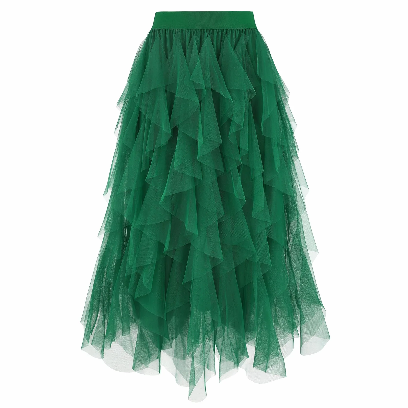 WERFORU Damska spódnica tiulowa, elastyczna talia, spódnica midi High Low Layered Puffy Fee spódniczka tutu