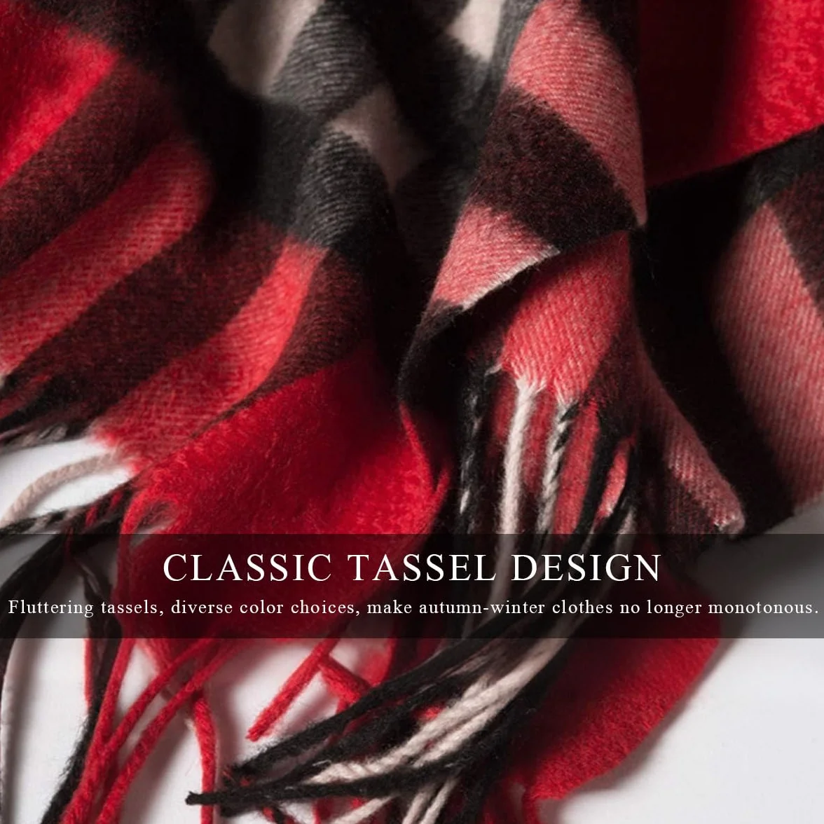 LumiSyne Zimowy senior w kratę kaszmirowy szalik z frędzlami dla kobiet mężczyzn oversize Tartan etola klasyczny wzór karo miękki i pogrubiony szal w kratkę Pashmina, czerwony (Weinrot), jeden rozmiar