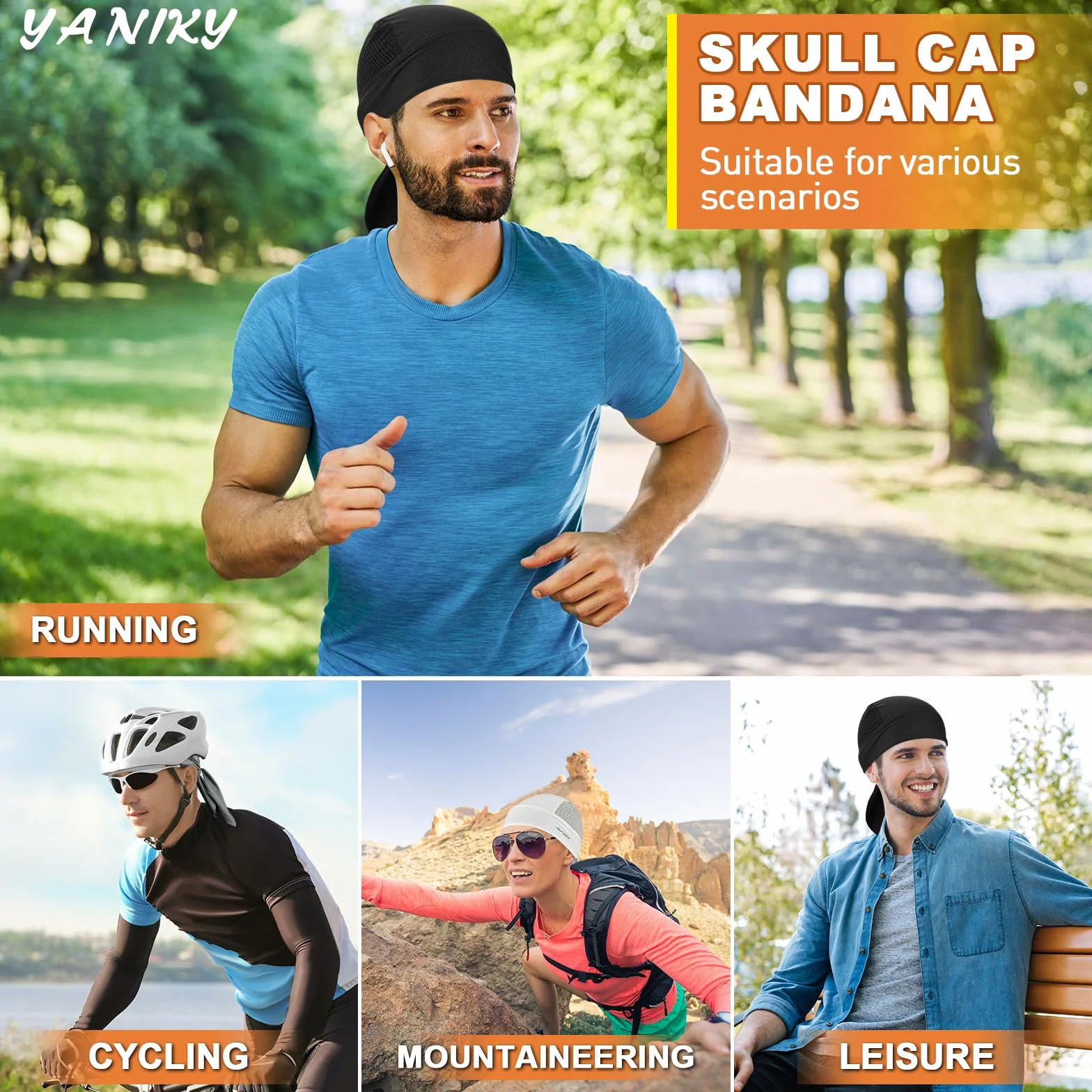 YANIKY Bandany czapki z czaszką dla mężczyzn, kobiet czapka z czaszką wkładka kask czapka kolarska Durags motocykl bandana odprowadzająca pot do szmatki