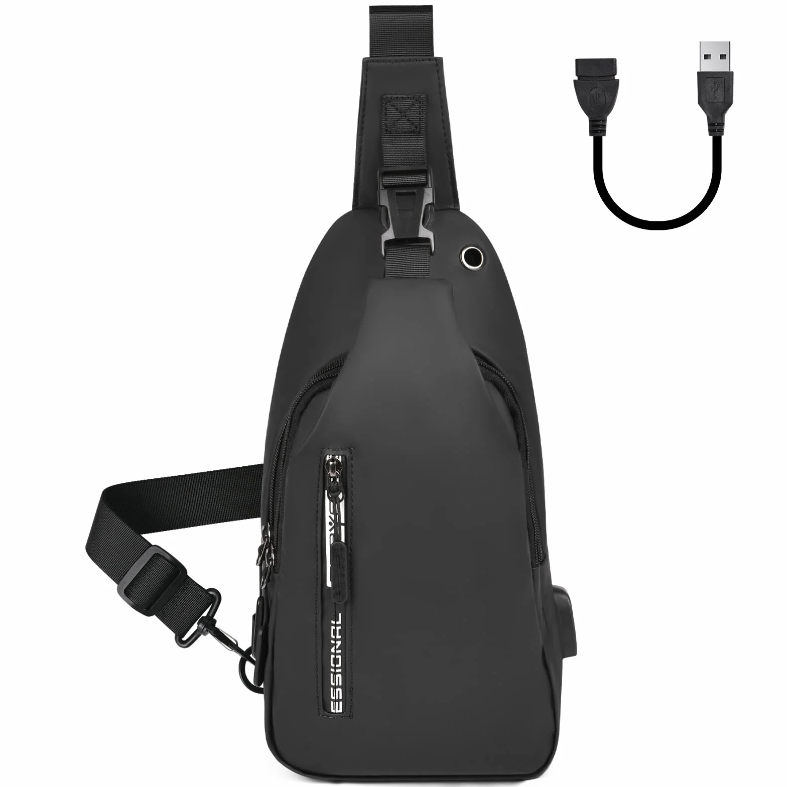Aucuu Męska torba na klatkę piersiową, wodoodporna torba na ramię, torba na klatkę piersiową z portem ładowania USB, plecak podróżny na wędrówki, jazdę na rowerze, podróże, kemping (z 1 x USB), Czarny