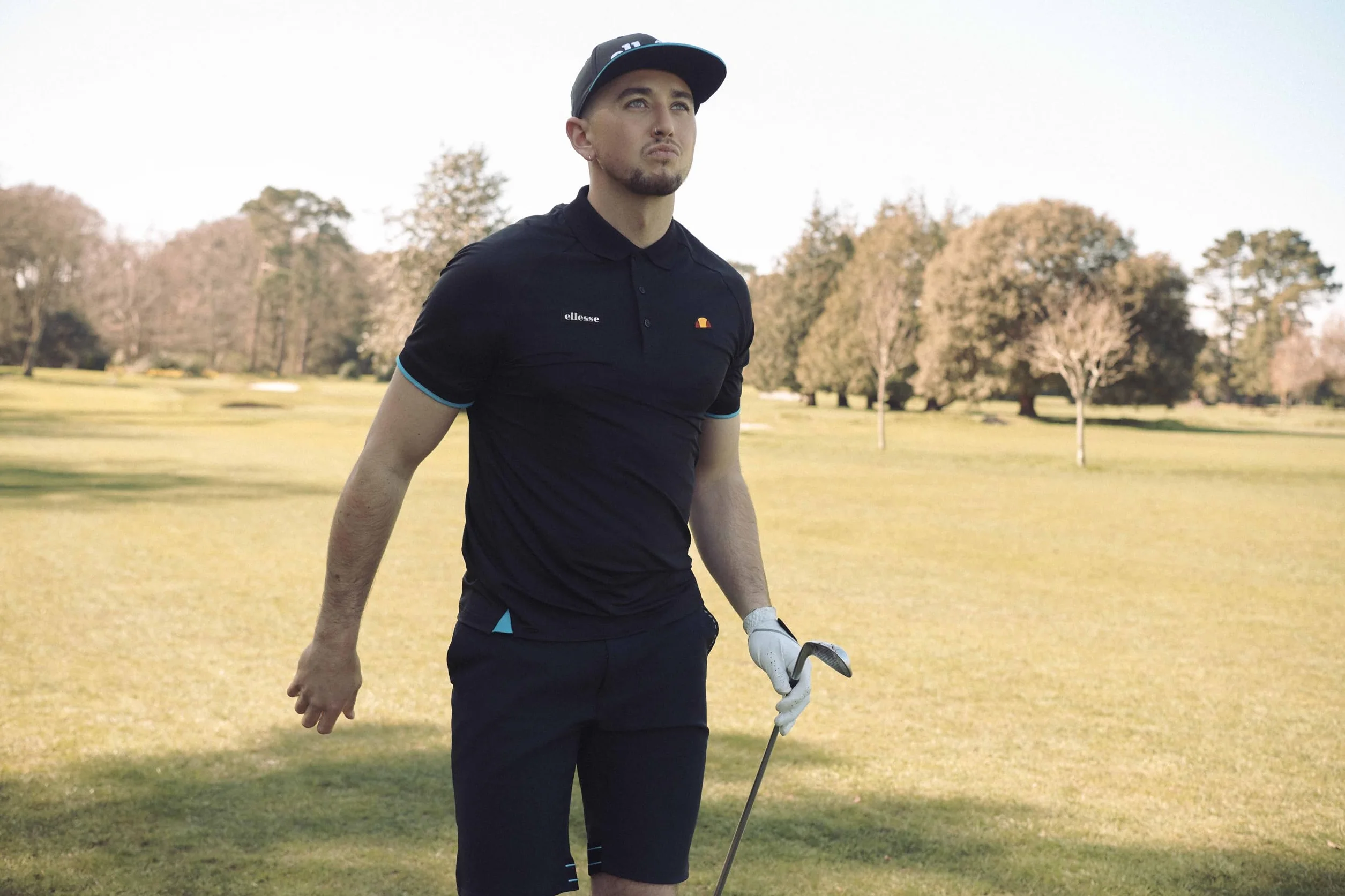 ELLESSE Fabbri męskie spodenki golfowe Regular Fit, Czarny/niebieski, 32W